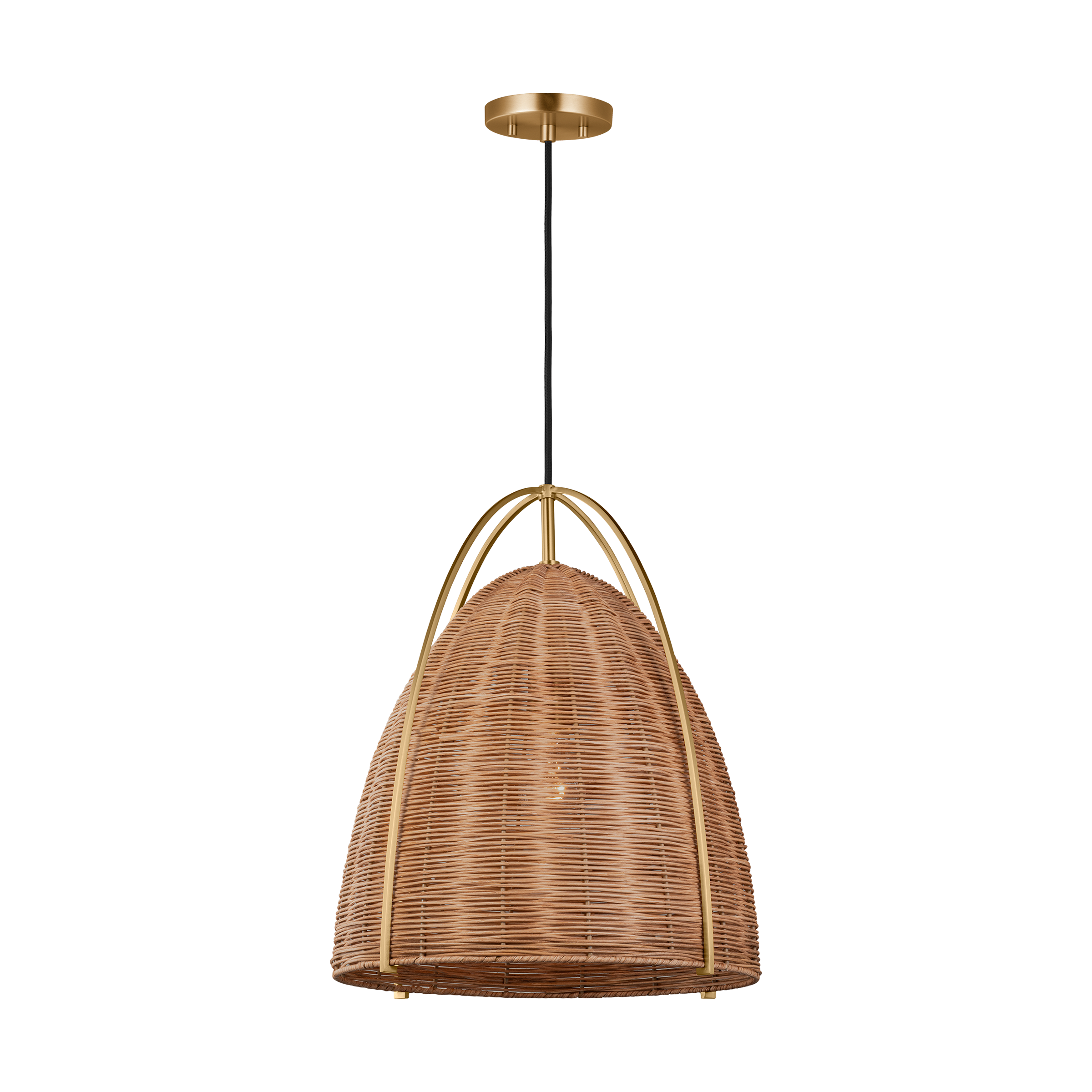Norman Large Pendant in Satin Brass and Blonde Rattan