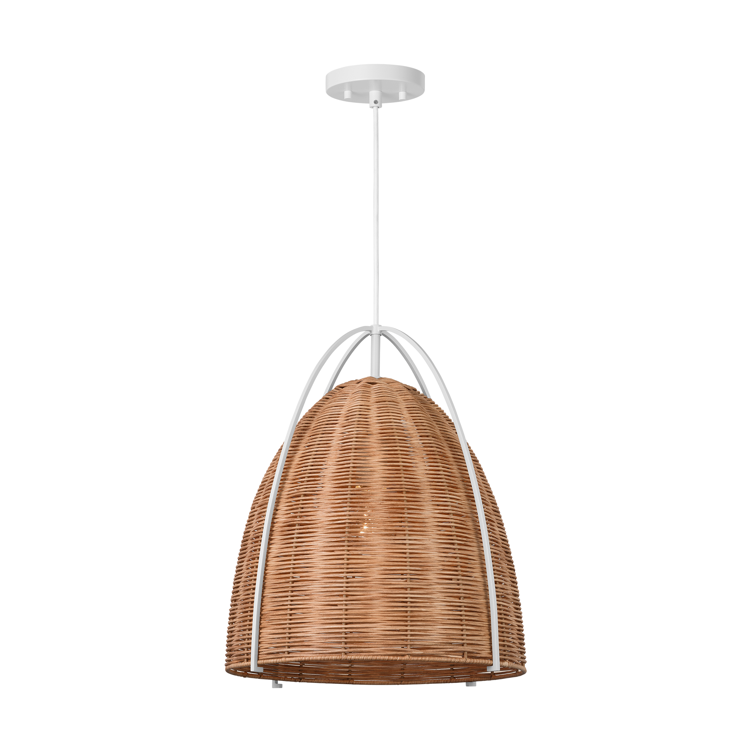 Norman Large Pendant in Matte White with Blonde Rattan