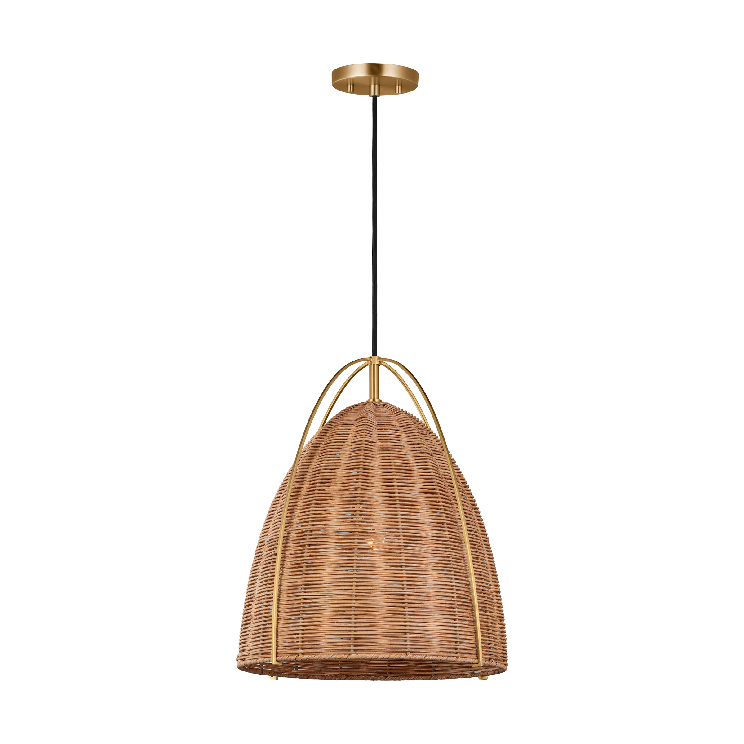 Norman Medium Pendant in Satin Brass and Blonde Rattan