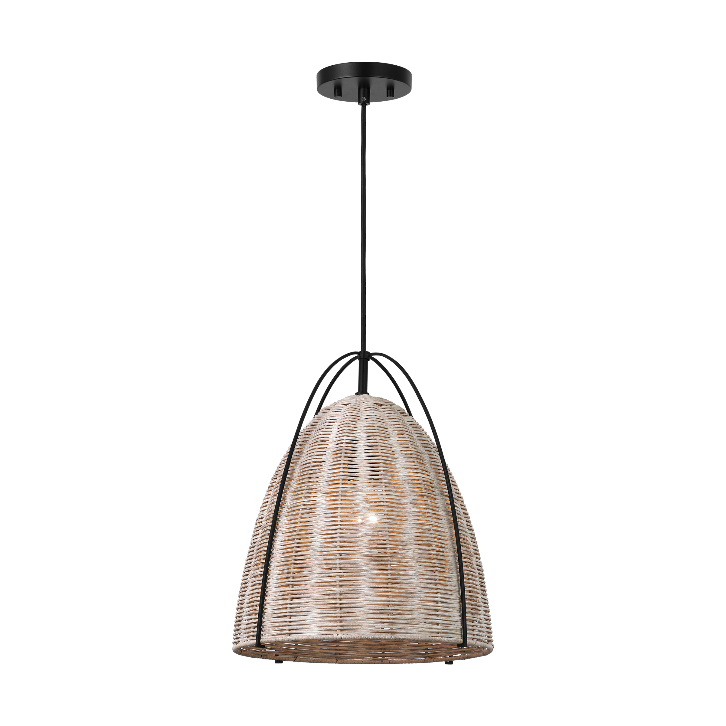Norman Medium Pendantin Midnight Black with Ash Wicker