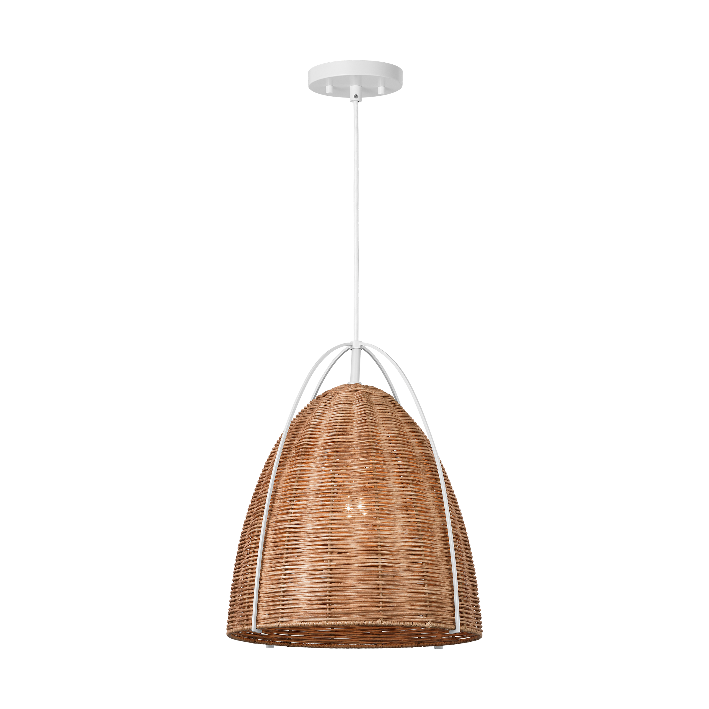 Norman Medium Pendant in Matte White with Blonde Rattan
