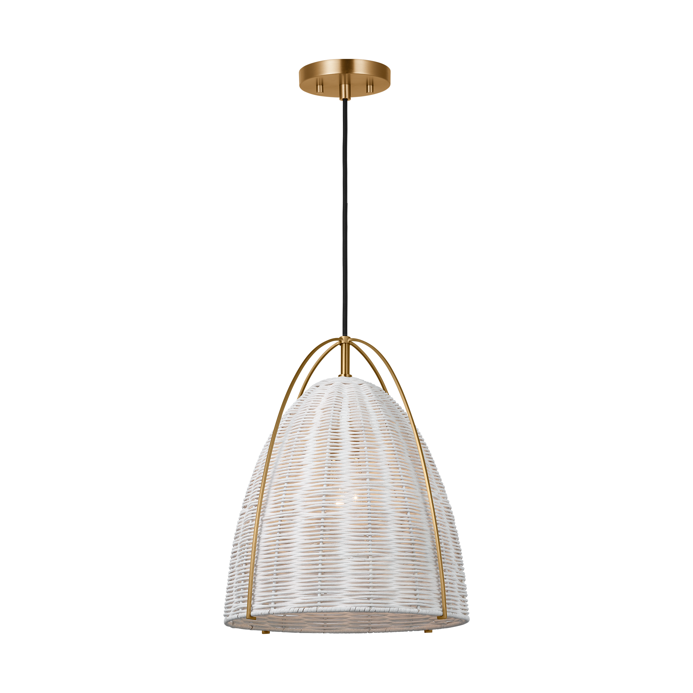 Norman Medium Pendant in Satin Brass with Chalk Wicker