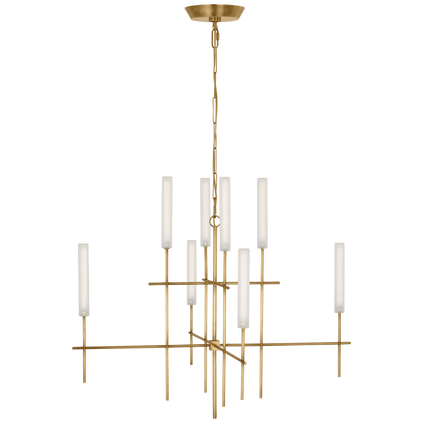 Fay 32" Chandelier in Hand-Rubbed Antique Brass with Frosted Glass