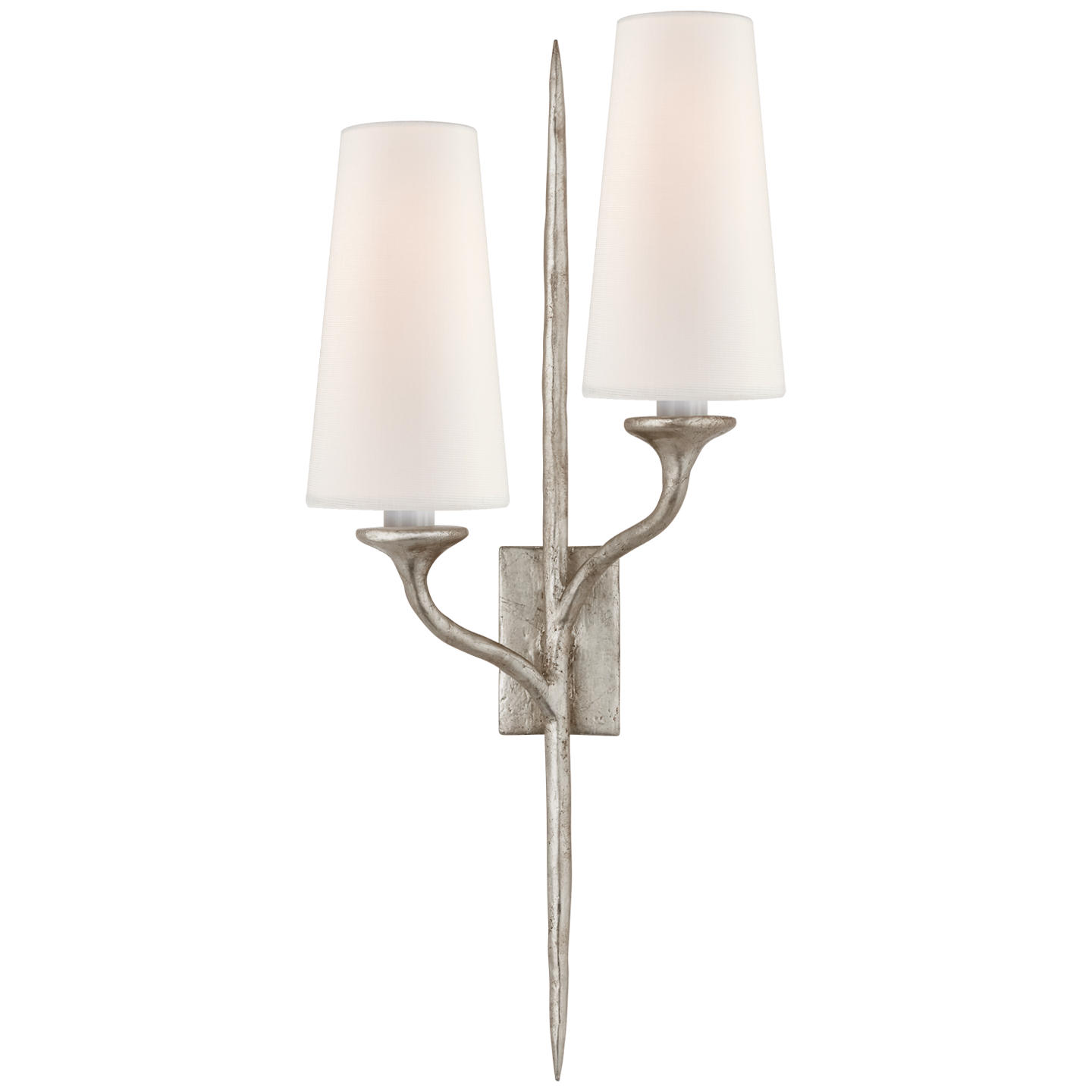 Iberia Double Right Sconce in Burnished Silver Leaf with Linen Shades Open Box