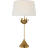 Alberto Large Table Lamp in Antique-Burnished Brass with Linen Shade