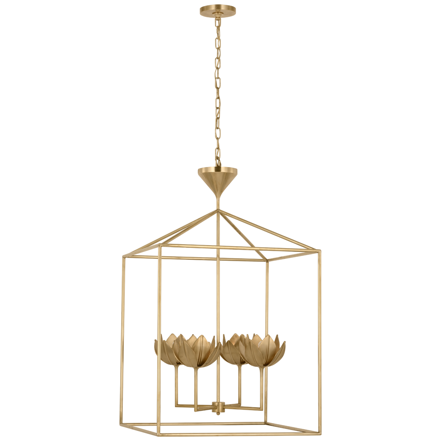 Alberto Large Open Cage Lantern in Antique-Burnished Brass