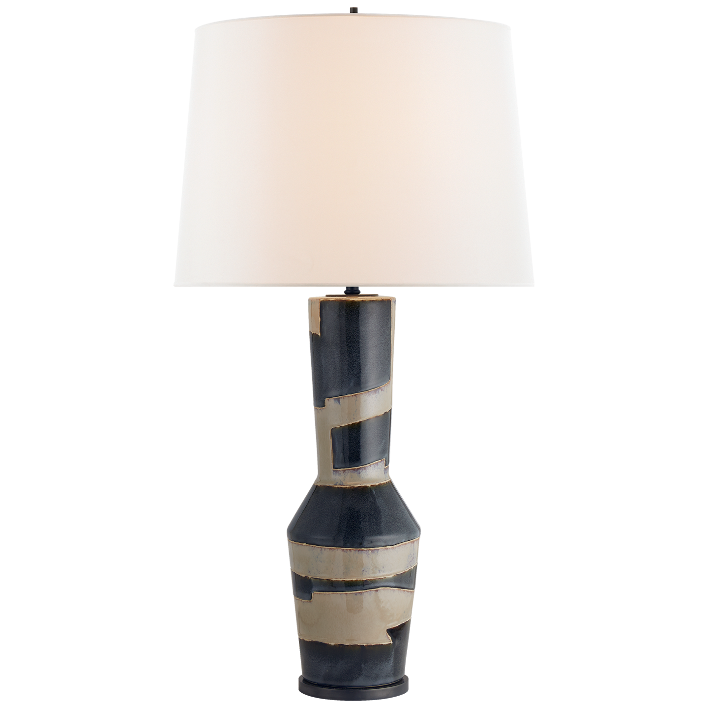 Alta Table Lamp in Sand and Wide Black Stripe with Linen Shade Open Box