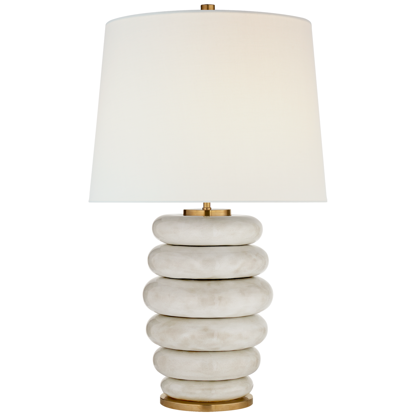 Phoebe Cordless Stacked Table Lamp in Antiqued White Ceramic with Linen Shade