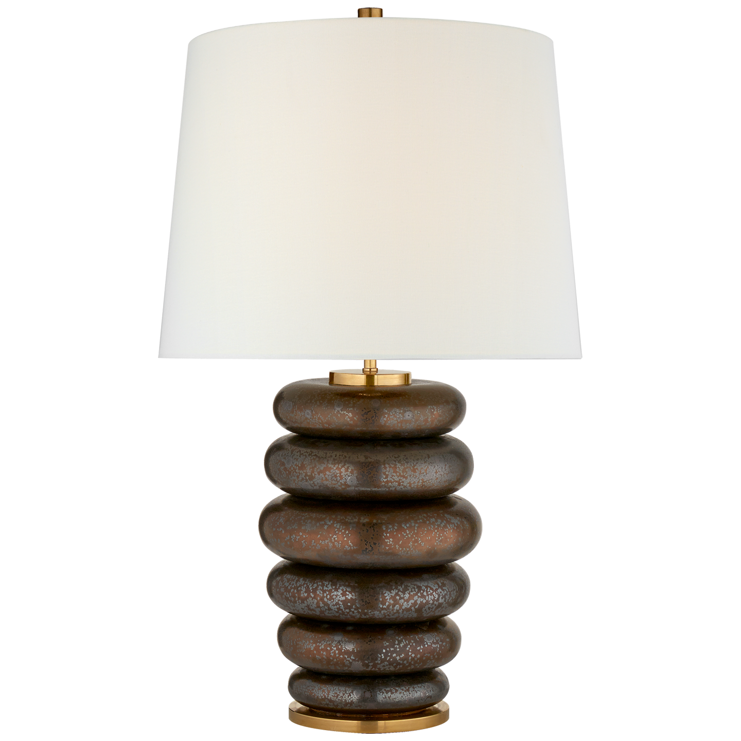 Phoebe Cordless Stacked Table Lamp in Crystal Bronze with Linen Shade