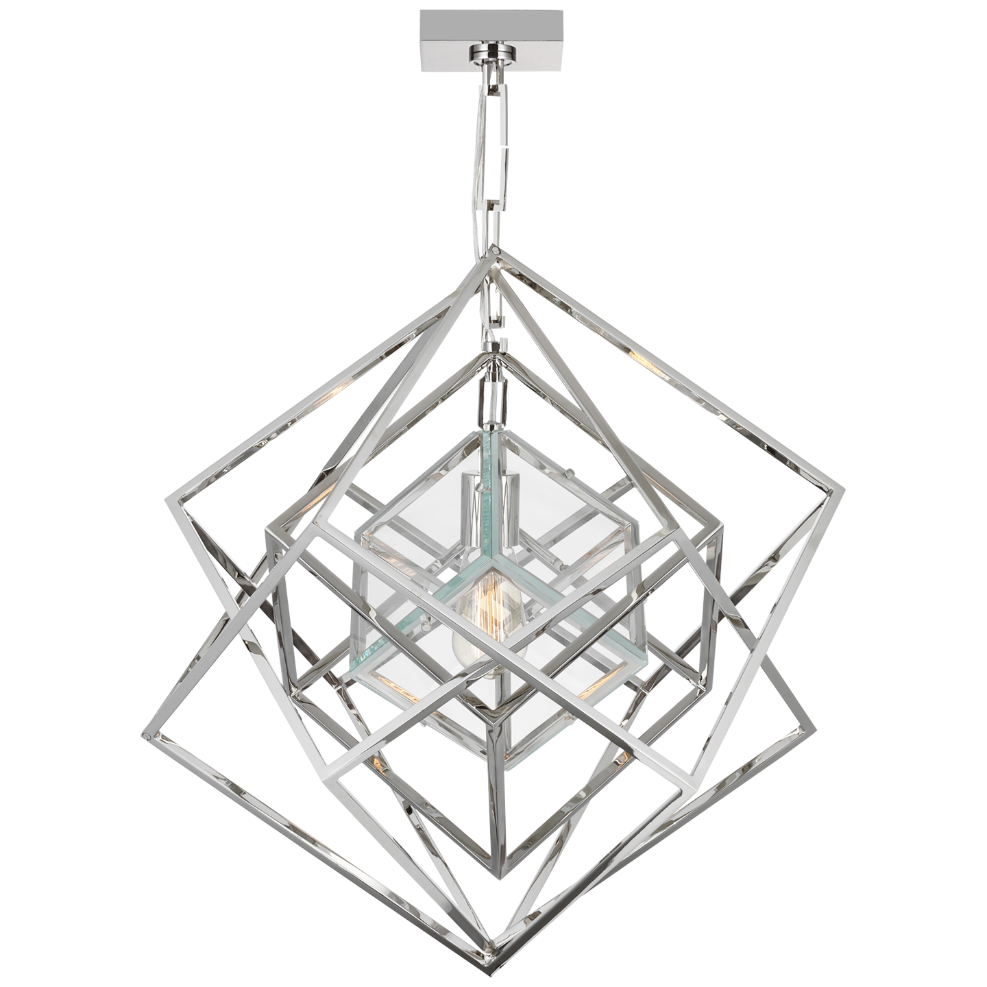 Cubist Small Chandelier in Polished Nickel with Clear Glass  Open Box