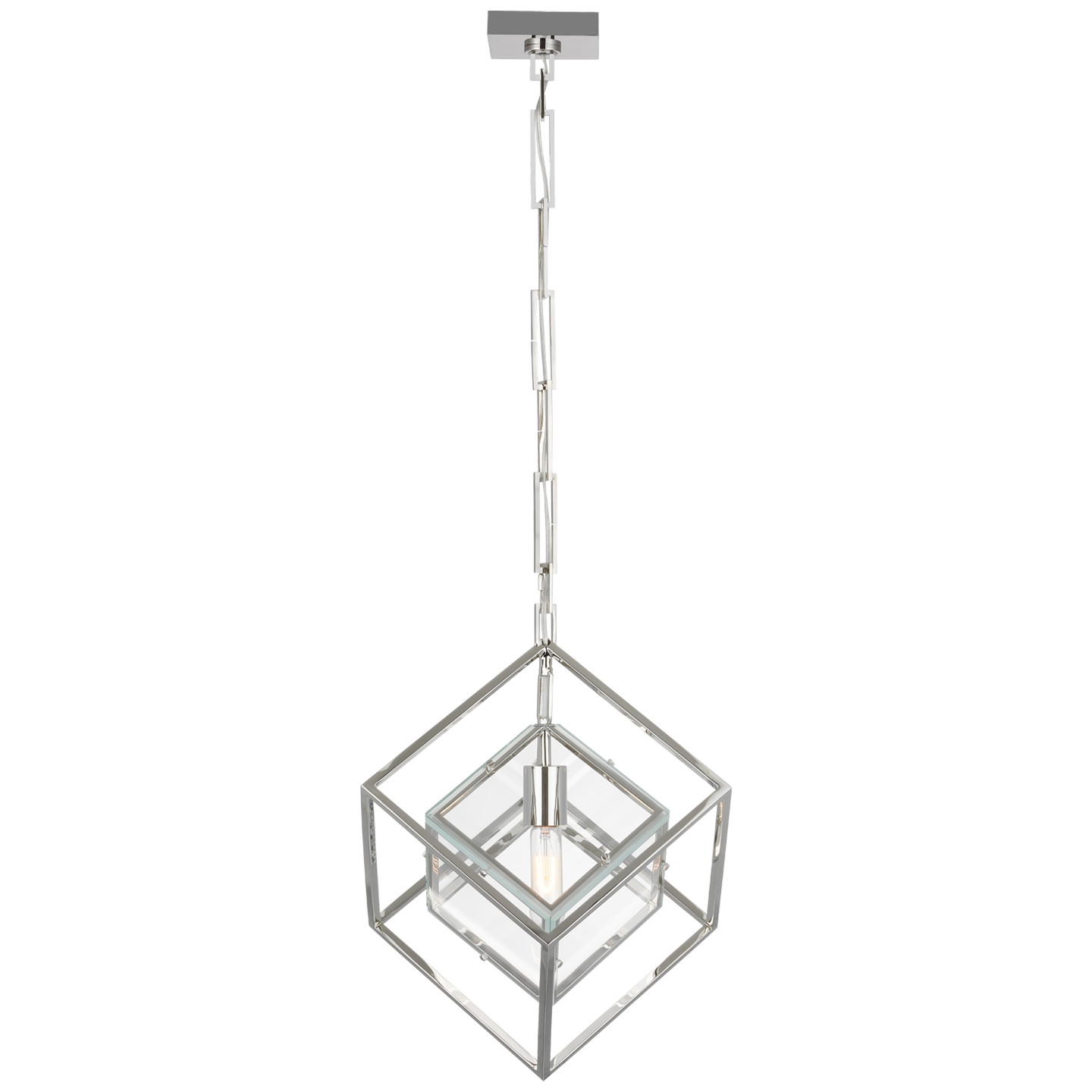 Cubed Medium Pendant in Polished Nickel with Clear Glass  Open Box