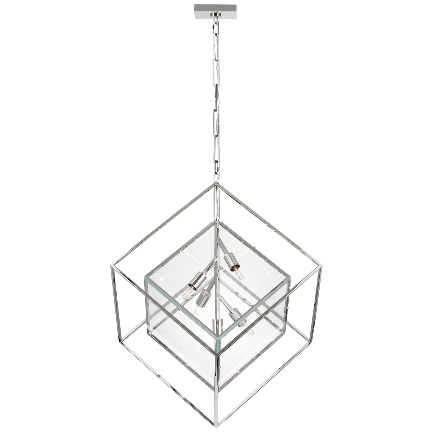 Cubed X-Large Pendant in Polished Nickel with Clear Glass