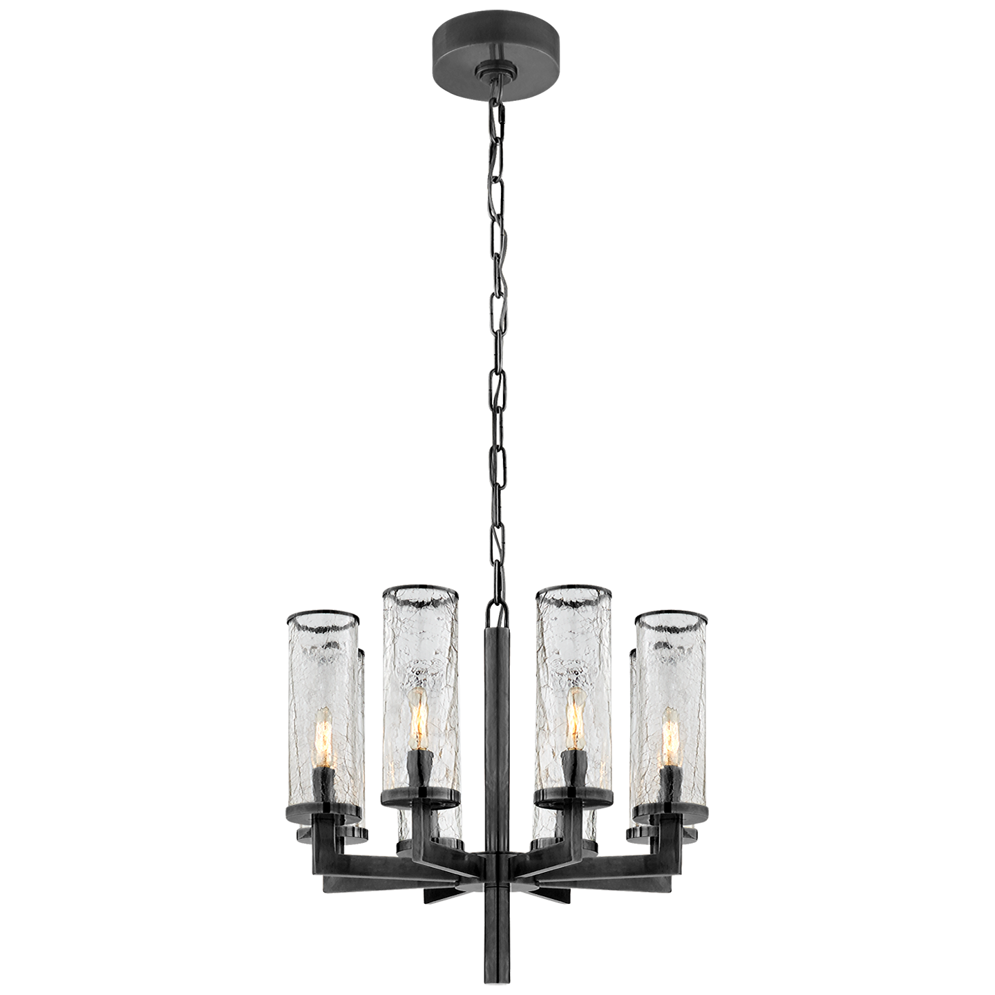 Liaison Single Tier Chandelier in Bronze with Crackle Glass Open Box