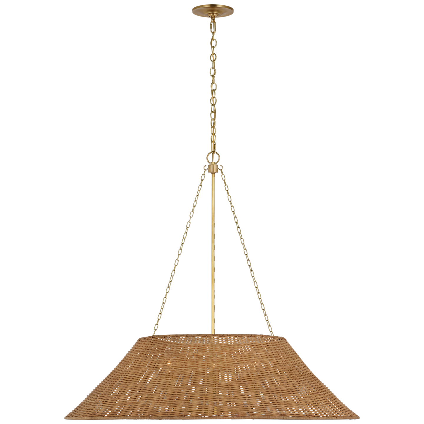 Corinne Extra Large Woven Hanging Shade in Soft Brass with Natural Wicker Shade Open Box