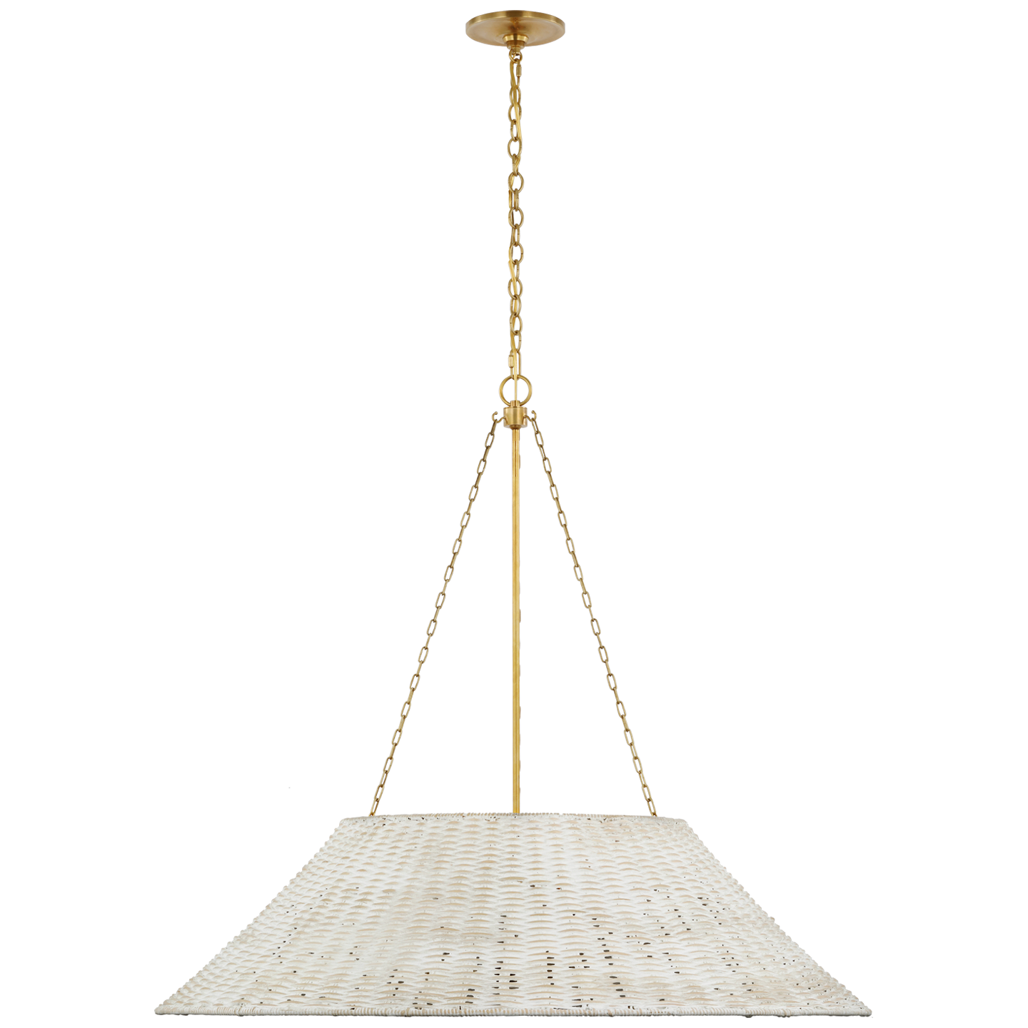 Corinne Extra Large Woven Hanging Shade in Soft Brass with White Wicker Shade Open Box