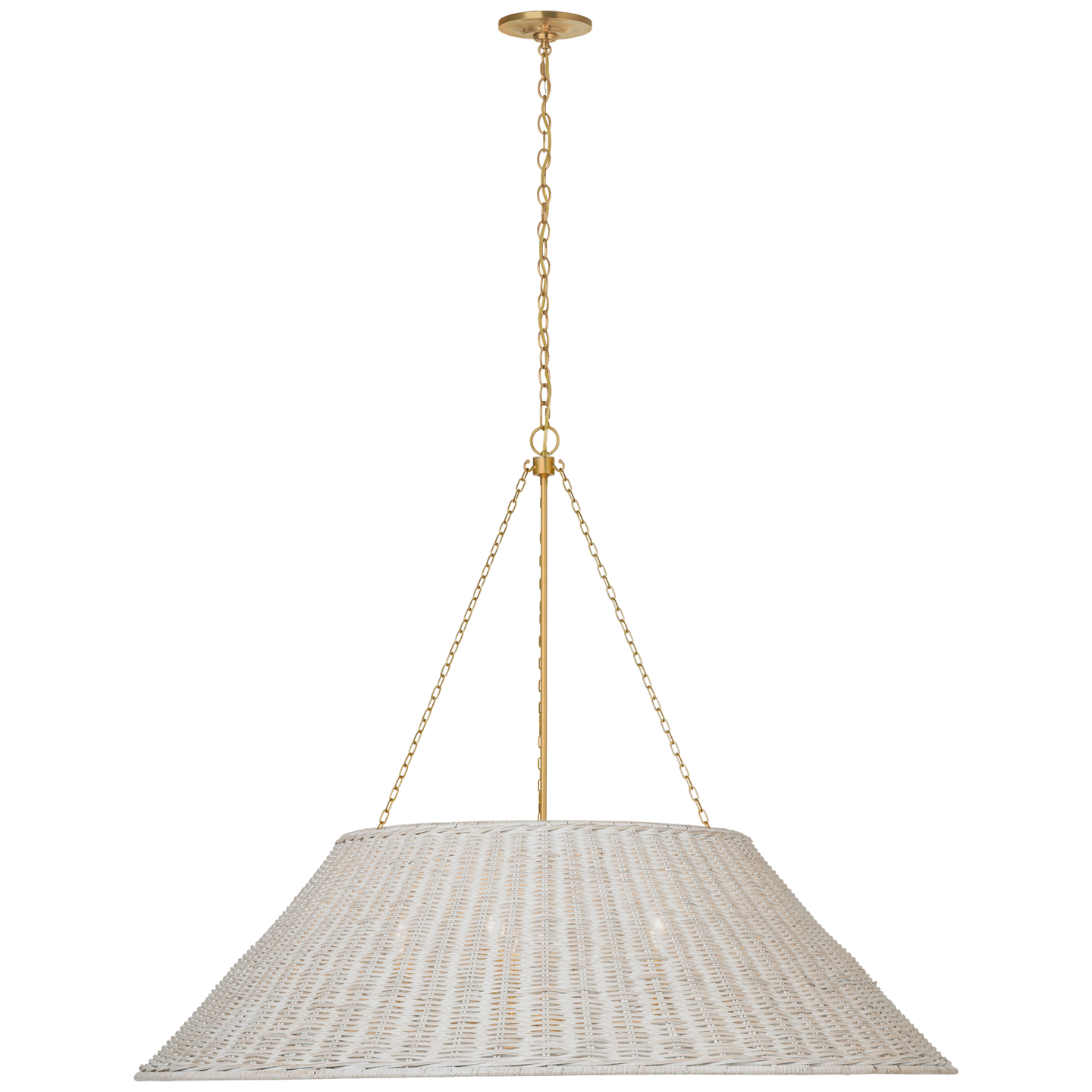 Corinne 44" Woven Hanging Shade in Soft Brass with White Wicker Shade