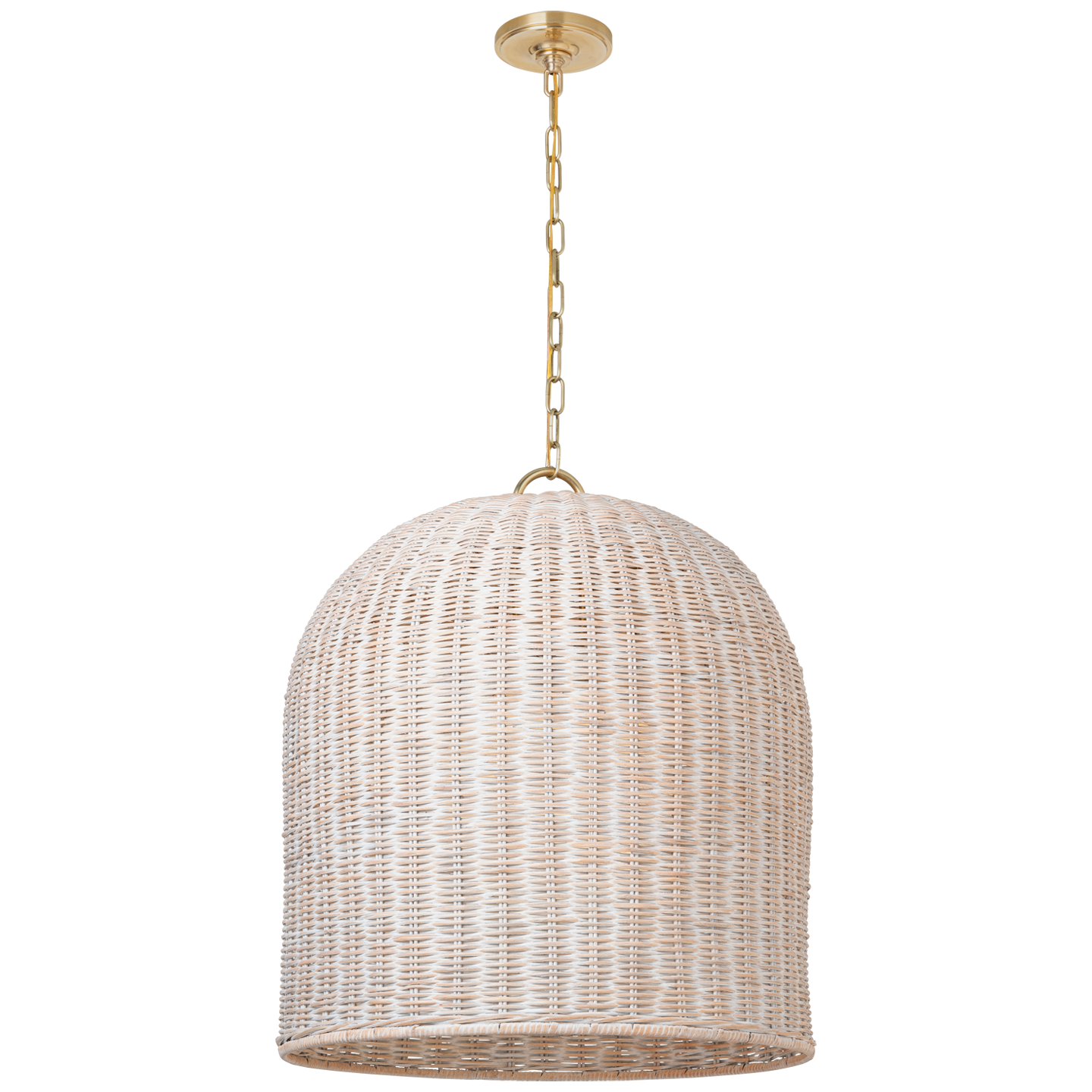 Nancy 25" Woven Hanging Shade in Soft Brass with White Wicker Shade