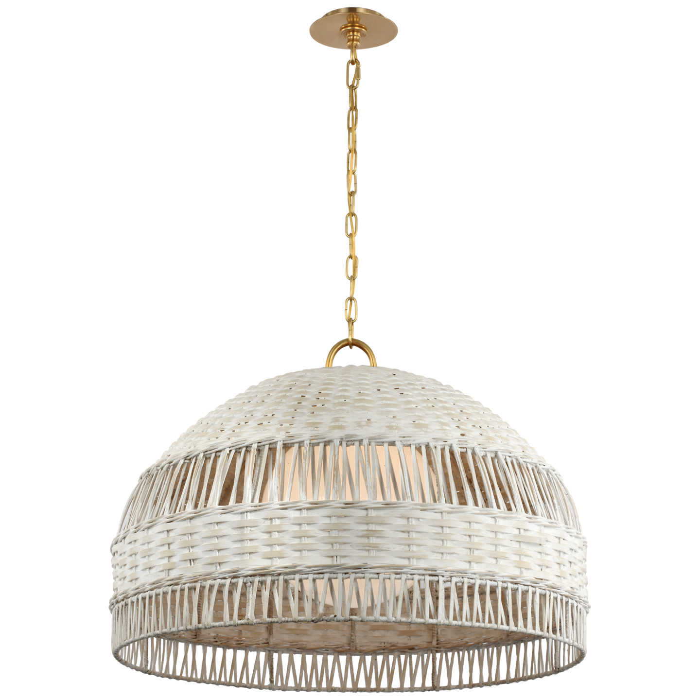Whit Extra Large Dome Hanging Shade in Soft Brass and White Wicker Open Box