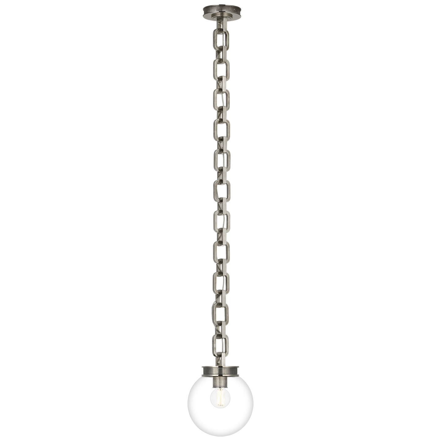 Bellamy 1 Light Statement Chain 8" Globe Chandelier in Pewter with Clear Glass