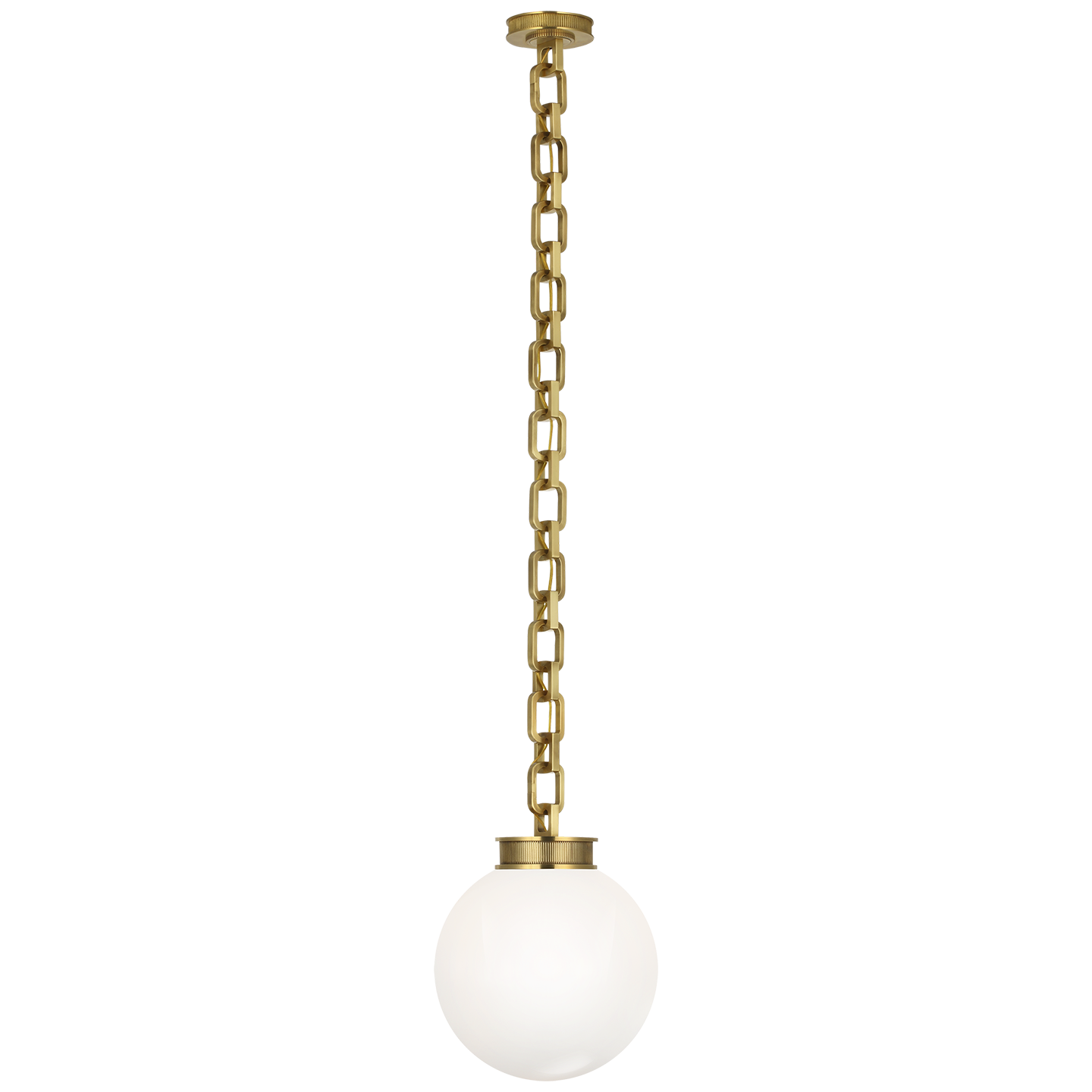 Bellamy 1 Light Statement Chain 12" Globe Chandelier in Soft Brass with White Glass