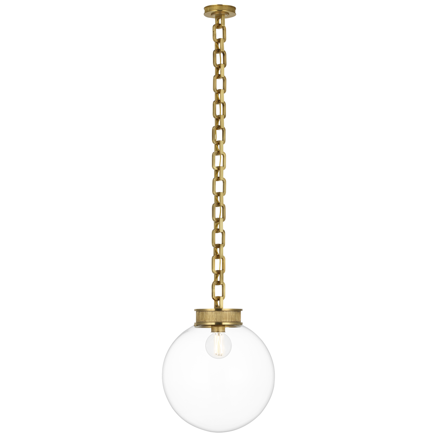 Bellamy 1 Light Statement Chain 16" Globe Chandelier in Soft Brass with Clear Glass