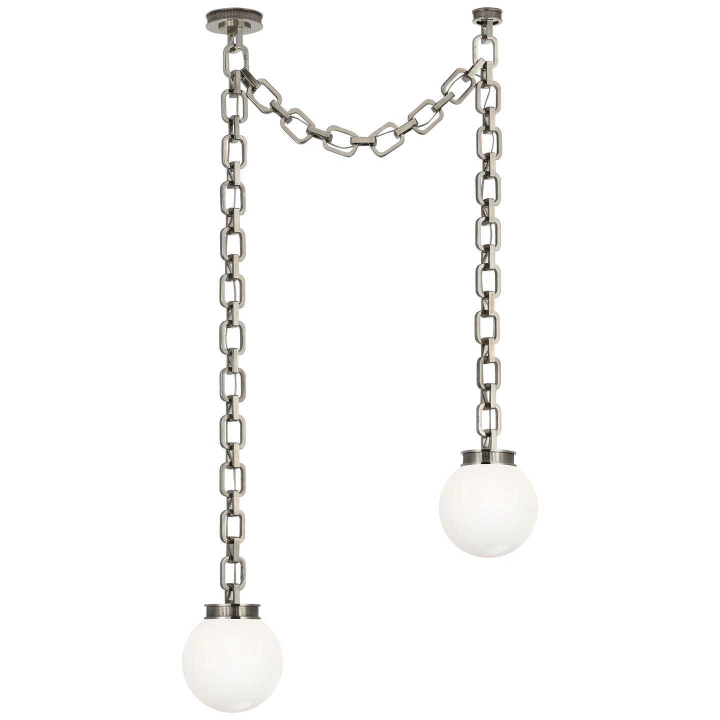 Bellamy 2 Light Statement Chain 8" Globe Chandelier in Pewter with White Glass