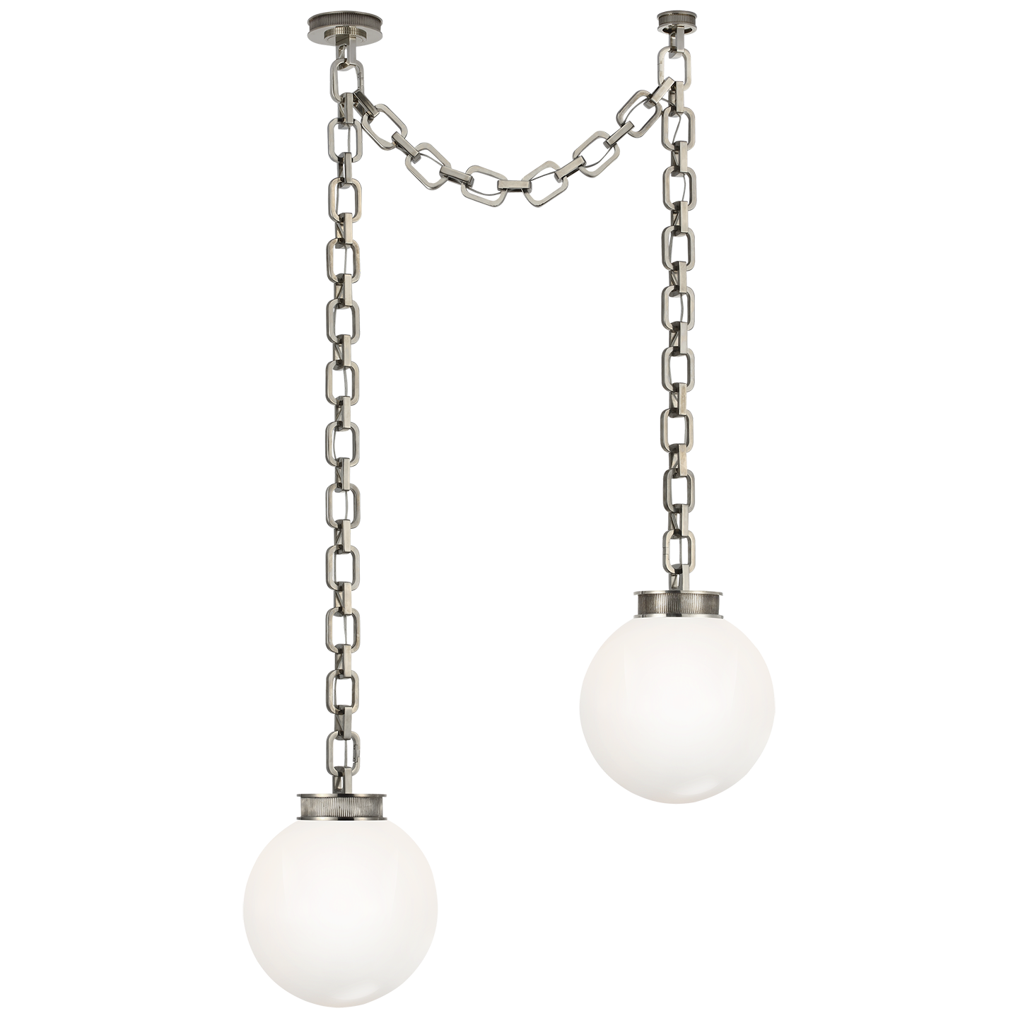 Bellamy 2 Light Statement Chain 12" Globe Chandelier in Pewter with White Glass