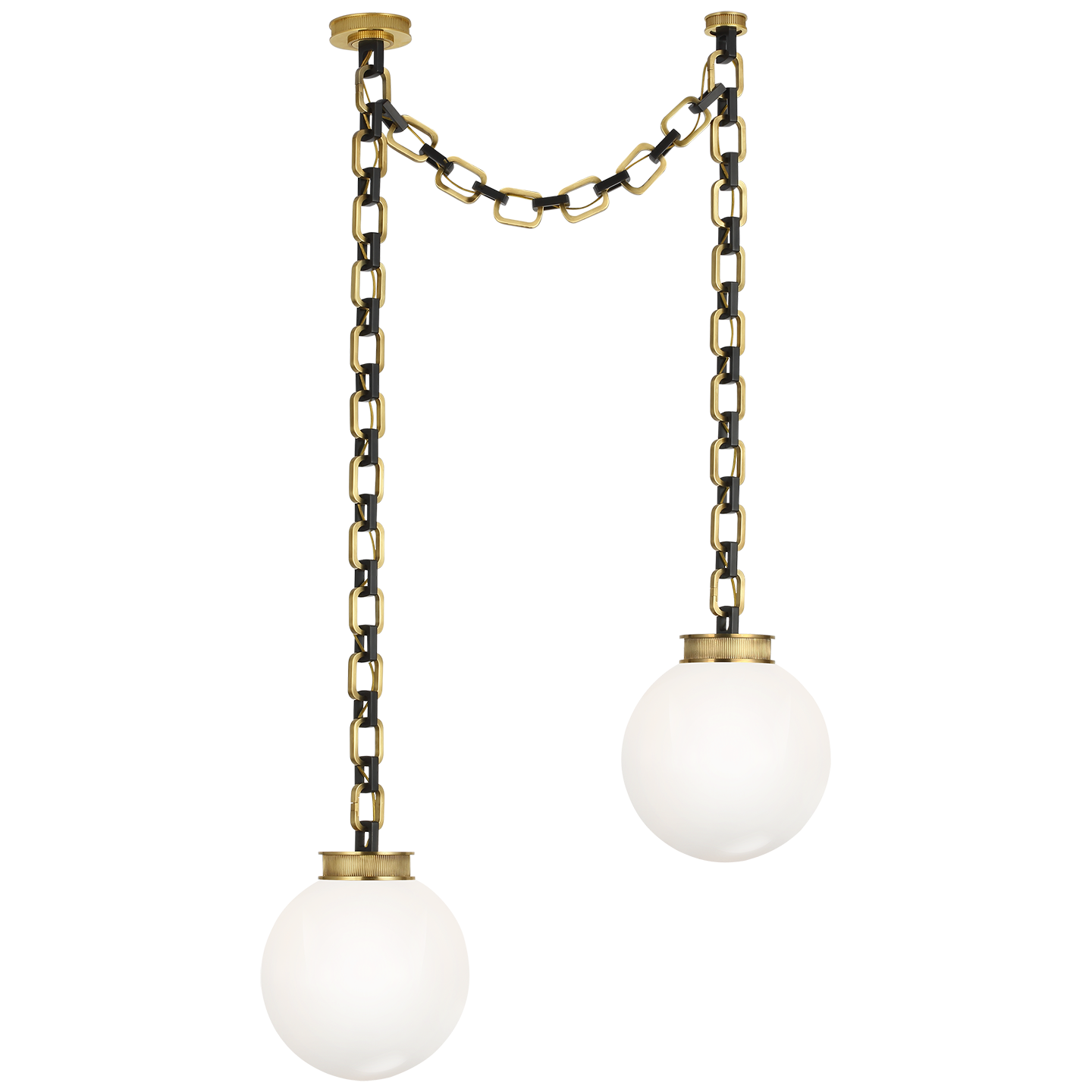 Bellamy 2 Light Statement Chain 12" Globe Chandelier in Soft Brass and Bronze with White Glass