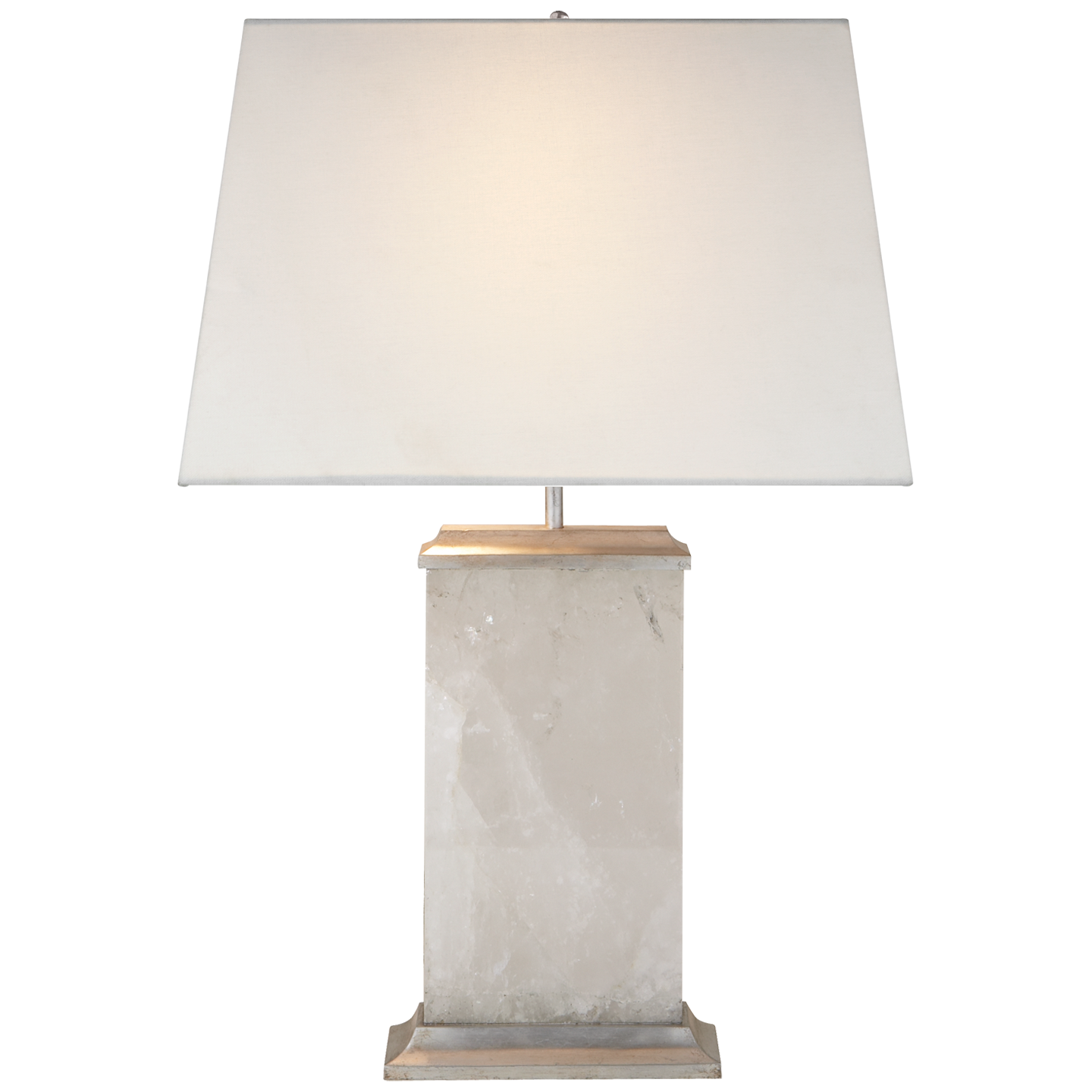 Crescent Table Lamp in Quartz and Antique Silver Leaf with Linen Shade