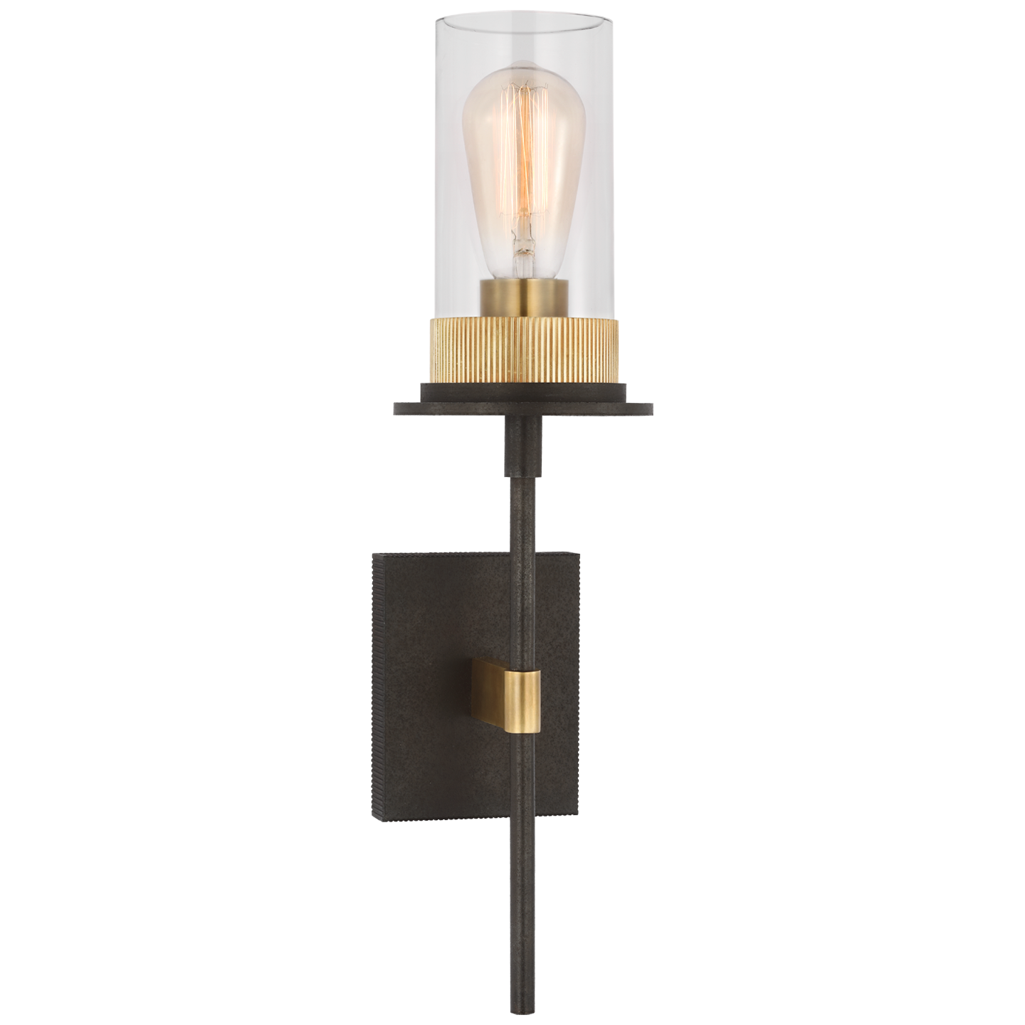 Beza Medium Tail Sconce in Warm Iron and Antique Brass with Clear Glass Open Box