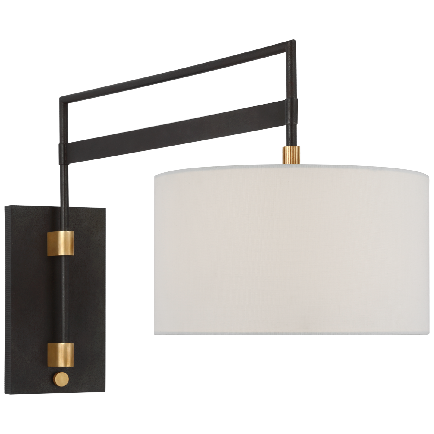 Gael Large Articulating Wall Light in Warm Iron and Antique Brass with Linen Shade Open Box