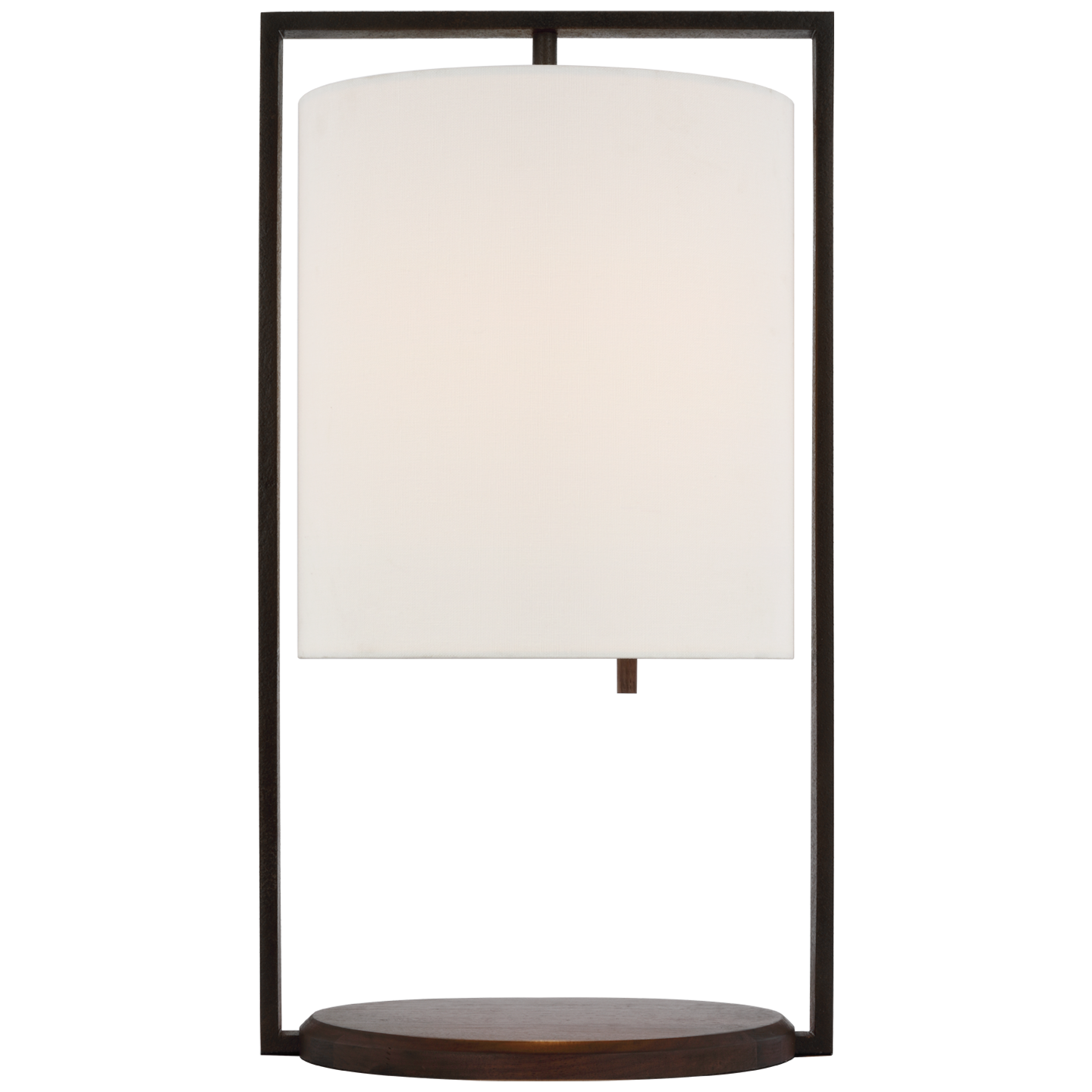 Zenz Medium Table Lamp in Warm Iron and Dark Walnut with Linen Shade Open Box