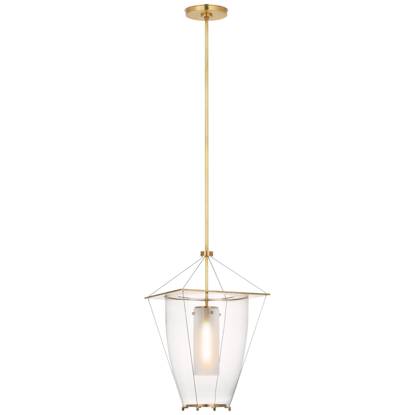 Ovalle 13" Lantern in Antique-Burnished Brass with Clear Glass