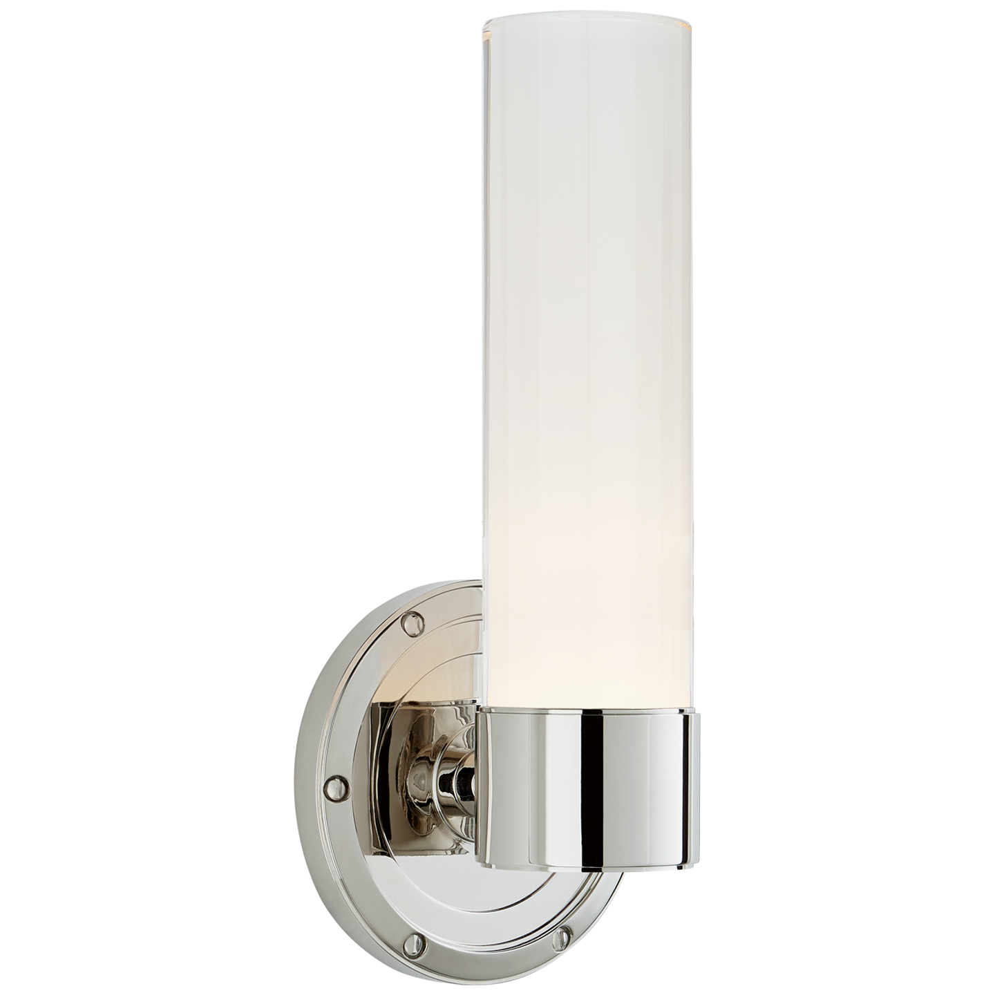 Jones Small Single Sconce in Polished Nickel with White Glass Open Box