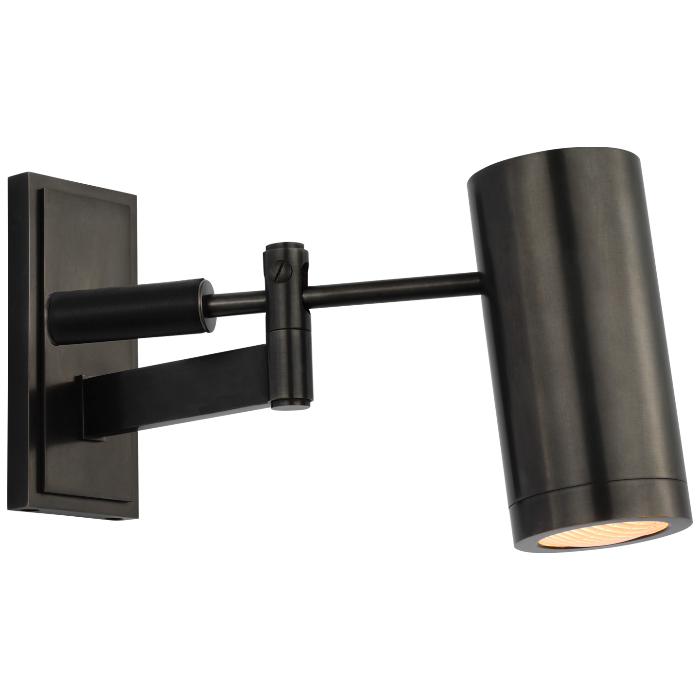 Grant 8" Articulating Wall Light in Bronze and Chocolate Leather with Industrial Prismatic Glass