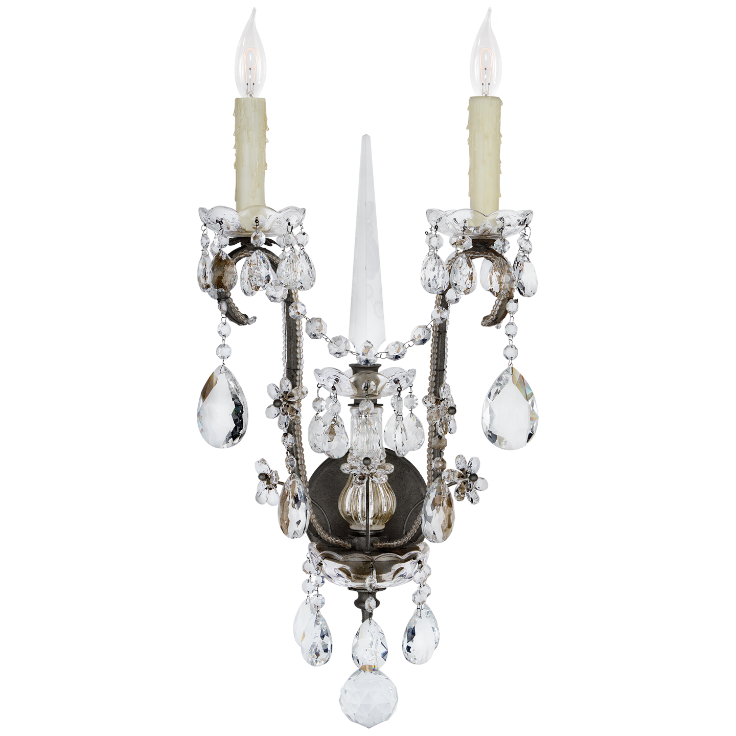 Alessandra Large Chandelier Sconce in Antiqued Gild with Crystal Open Box