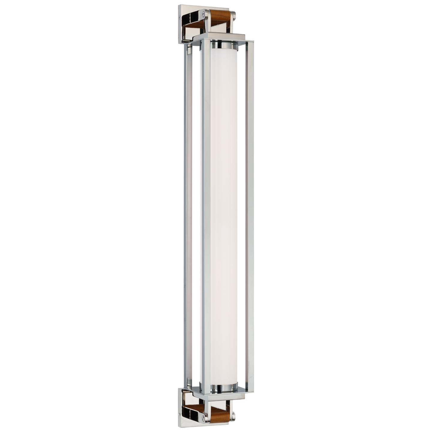 Northport 32" Linear Sconce in Polished Nickel and Teak with White Glass Open Box