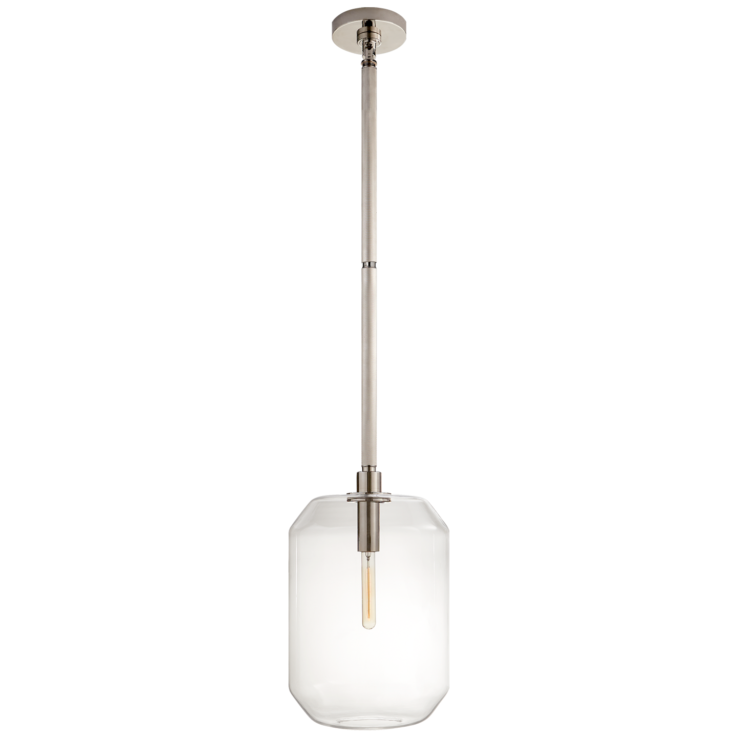 Barrett Medium Knurled Pendant in Polished Nickel with Clear Glass Open Box