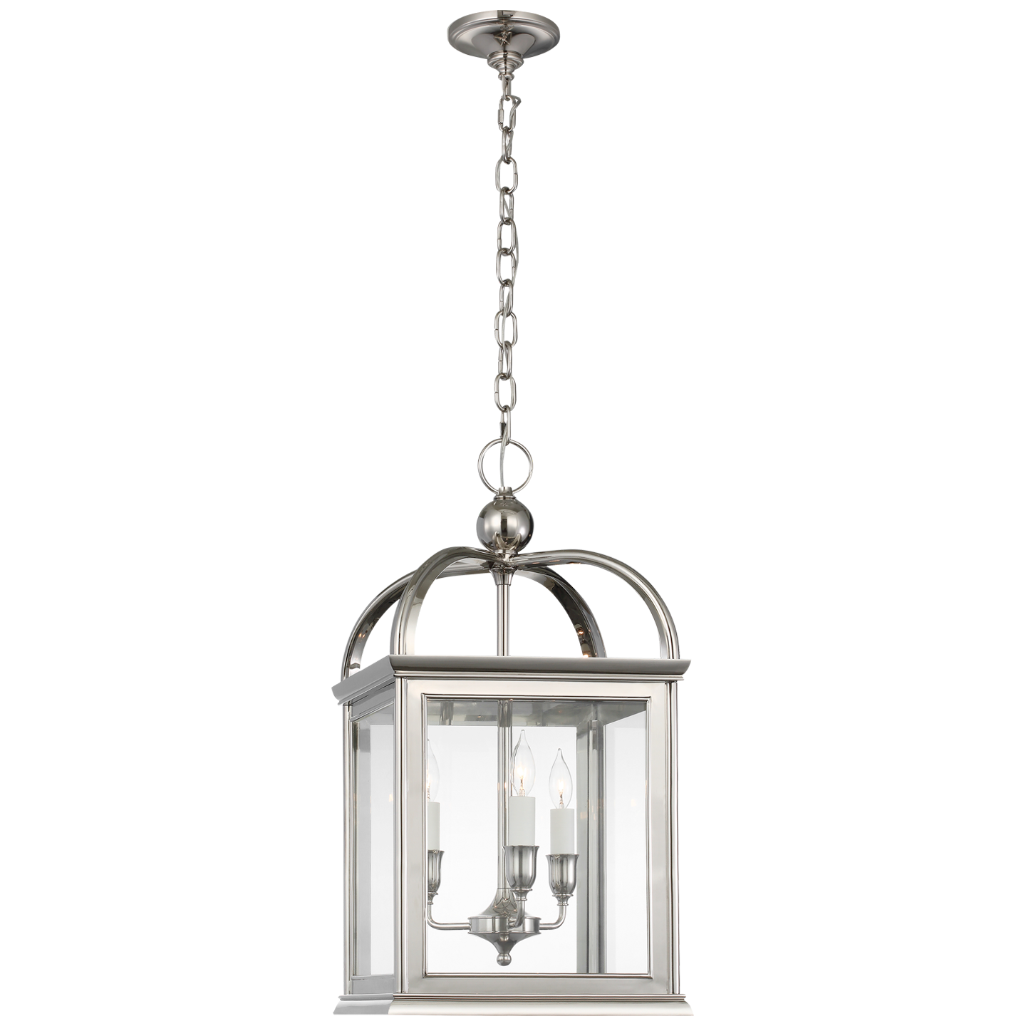 Rhoades 16" Lantern in Polished Nickel with Clear Glass