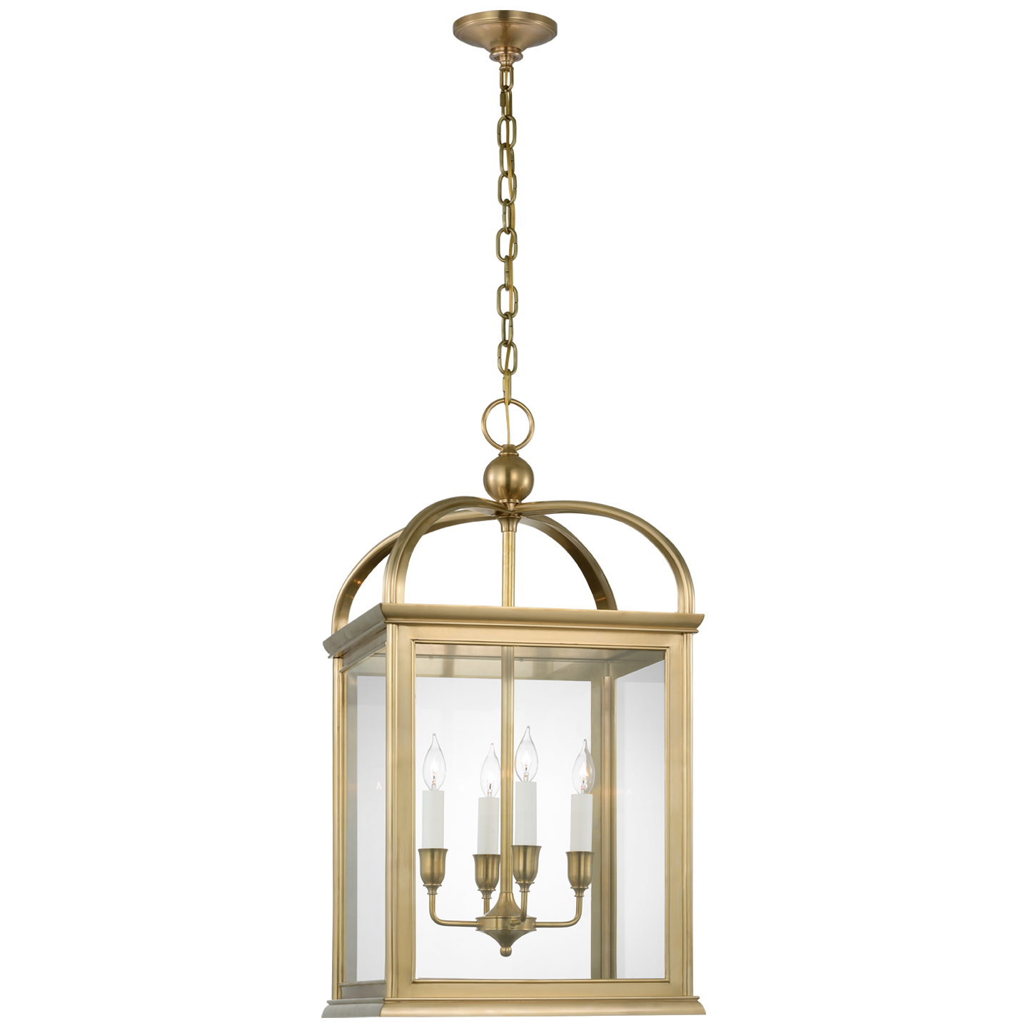 Rhoades 19" Lantern in Natural Brass with Clear Glass