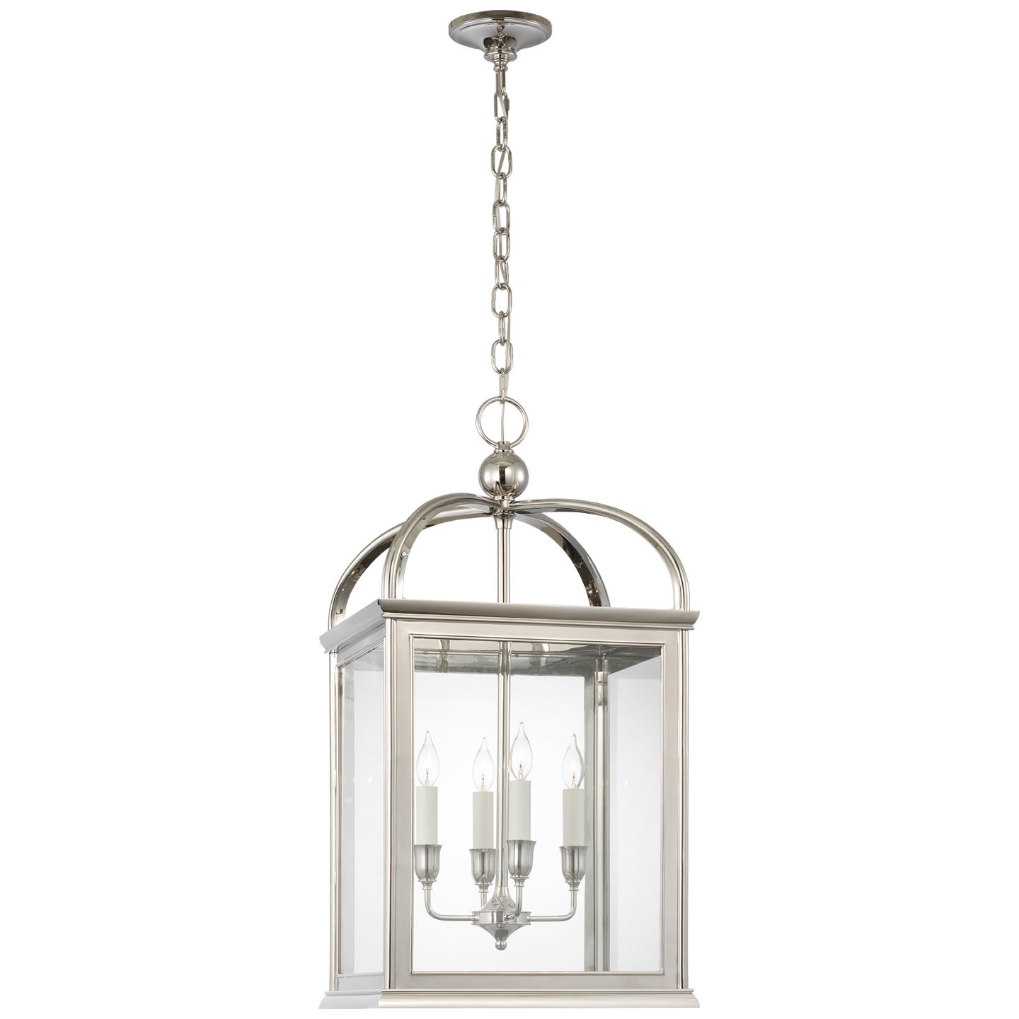 Rhoades 19" Lantern in Polished Nickel with Clear Glass
