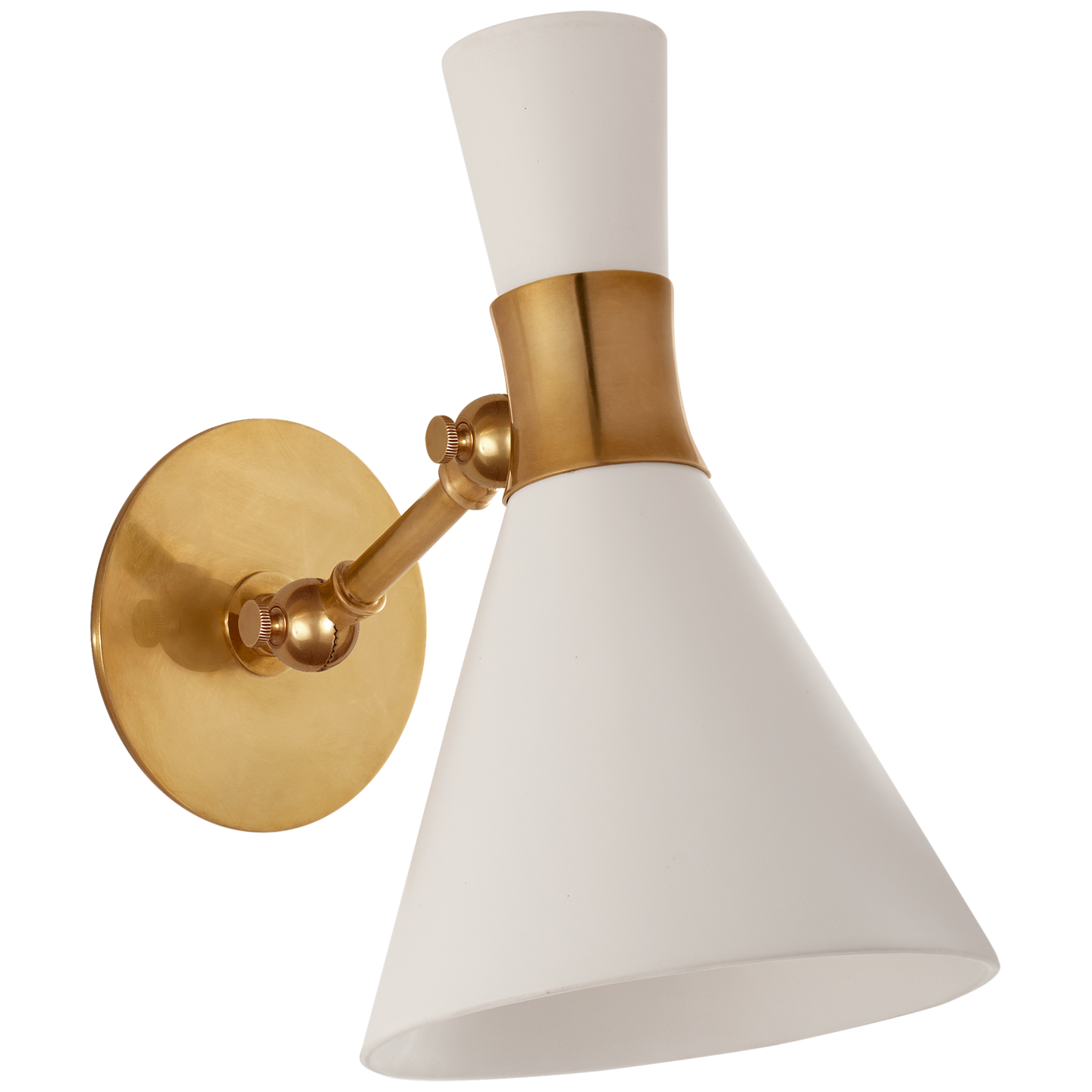 Liam Small Articulating Sconce in Hand-Rubbed Antique Brass with Matte White Shade Open Box