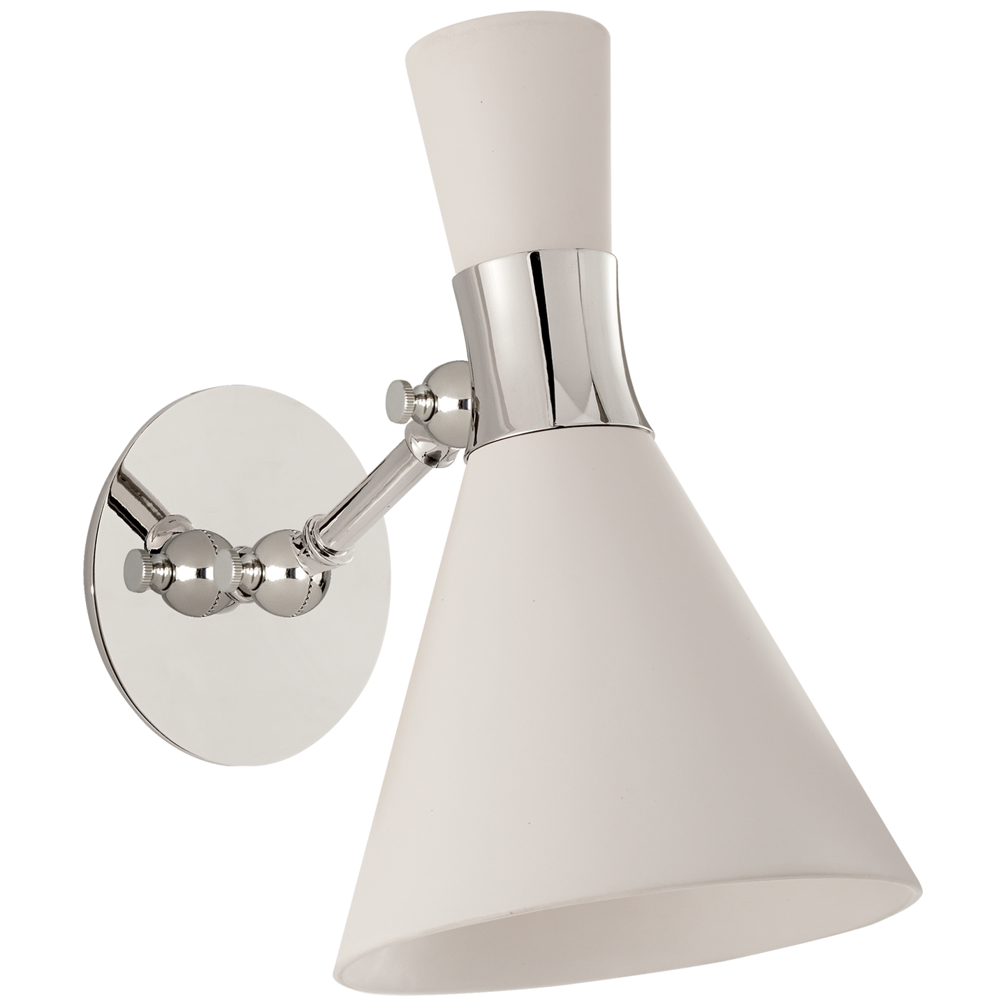Liam Small Articulating Sconce in Polished Nickel with Matte White Shade Open Box