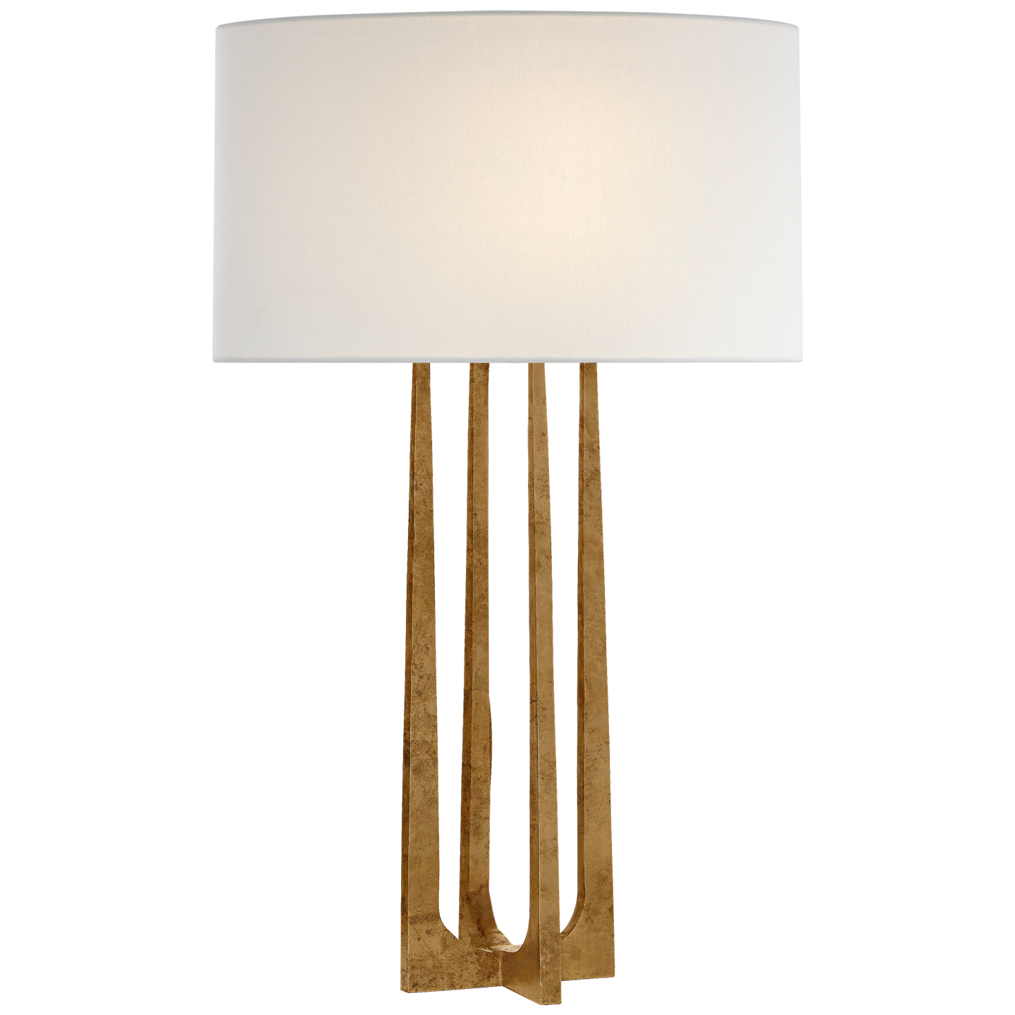 Scala Hand-Forged Table Lamp in Gilded Iron with Linen Shade Open Box