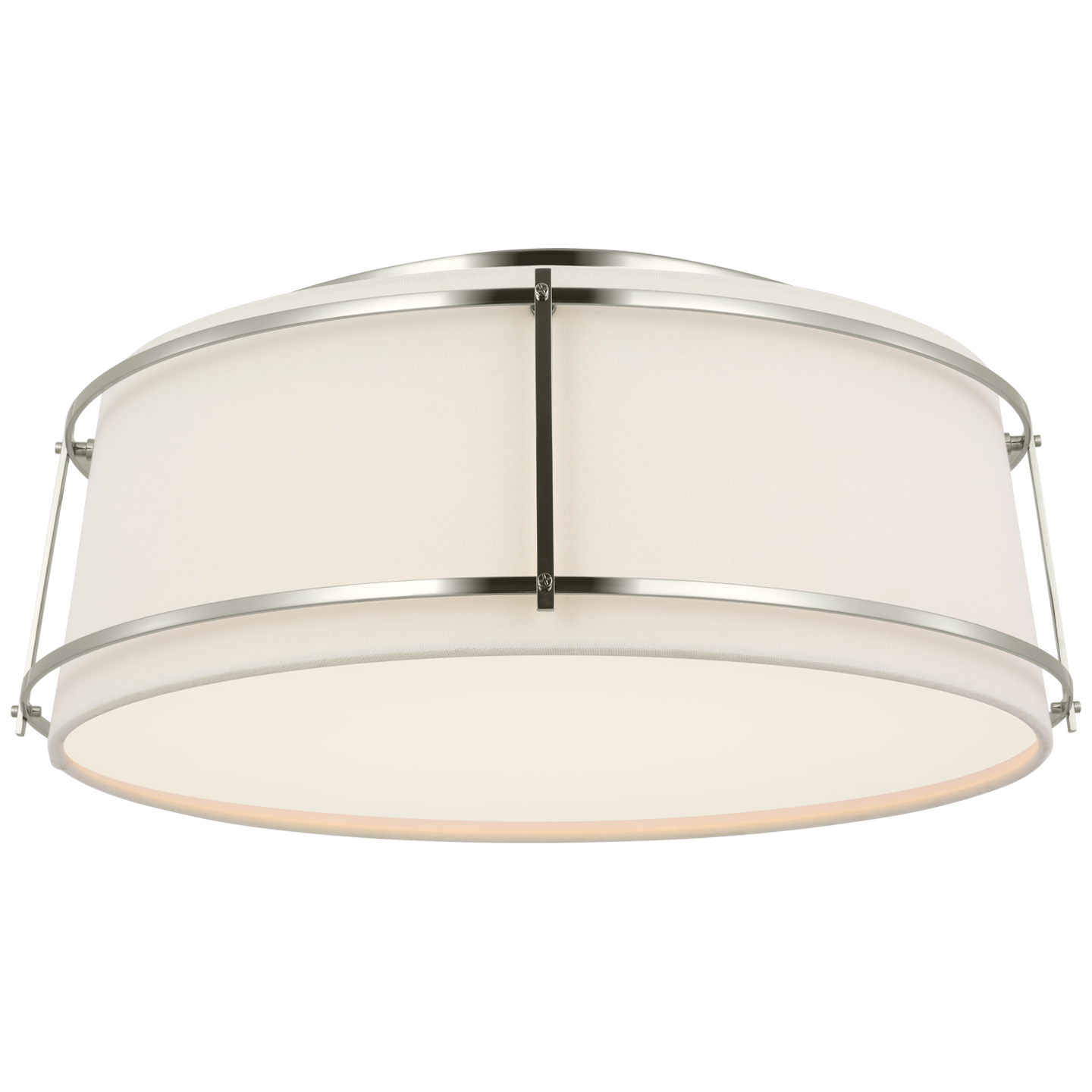 Callaway 18" Flush Mount in Polished Nickel with Linen Shade and Frosted Acrylic