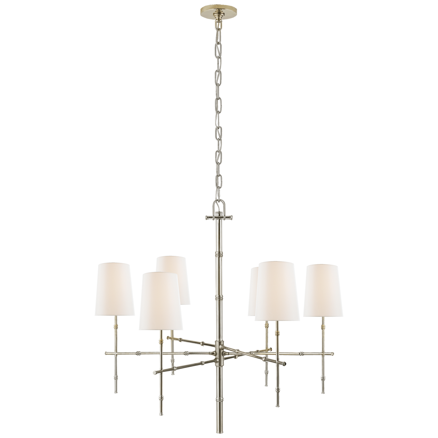 Grenol Medium Modern Bamboo Chandelier in Polished Nickel with Linen Shades Open Box