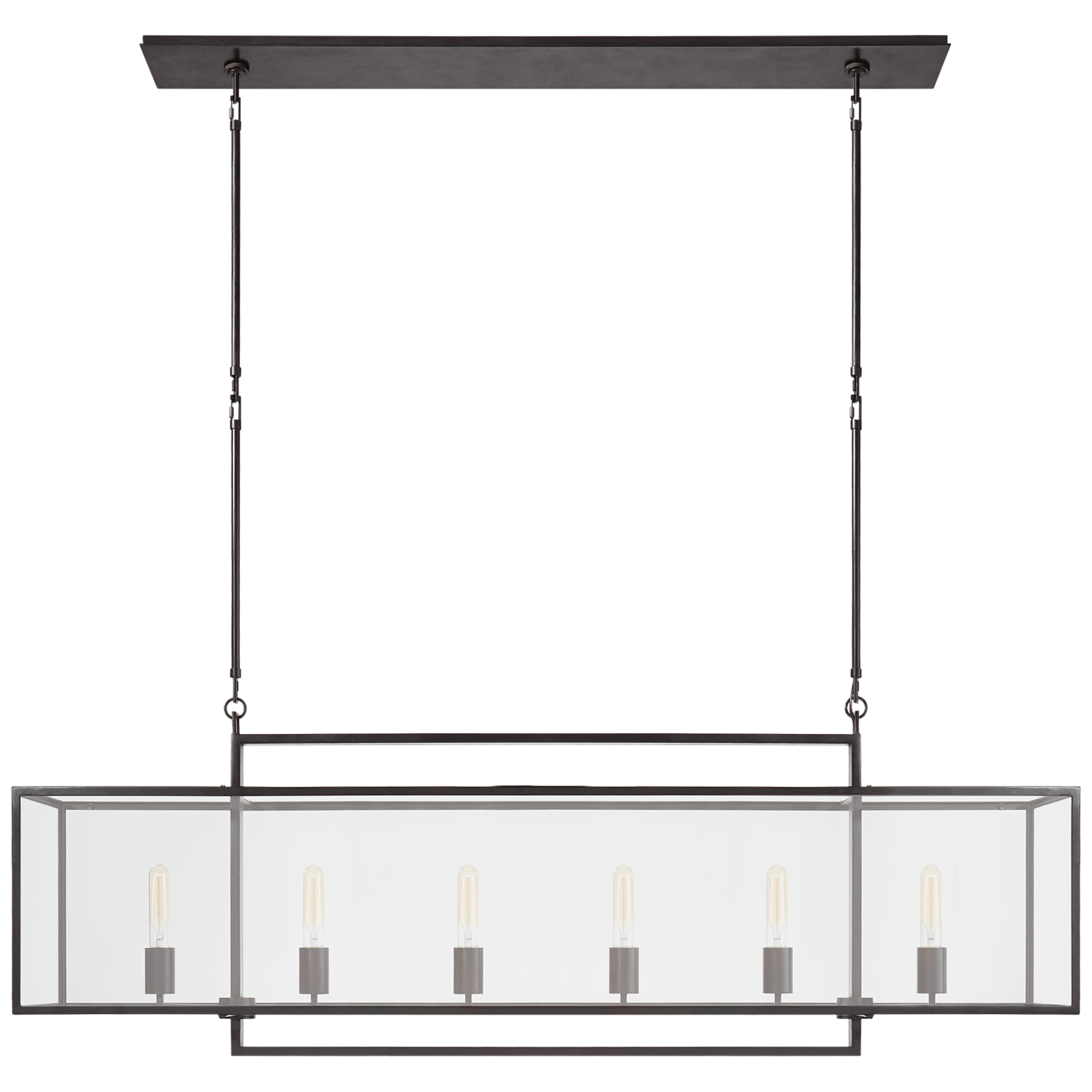 Halle Large Linear Pendant in Aged Iron with Clear Glass Open Box