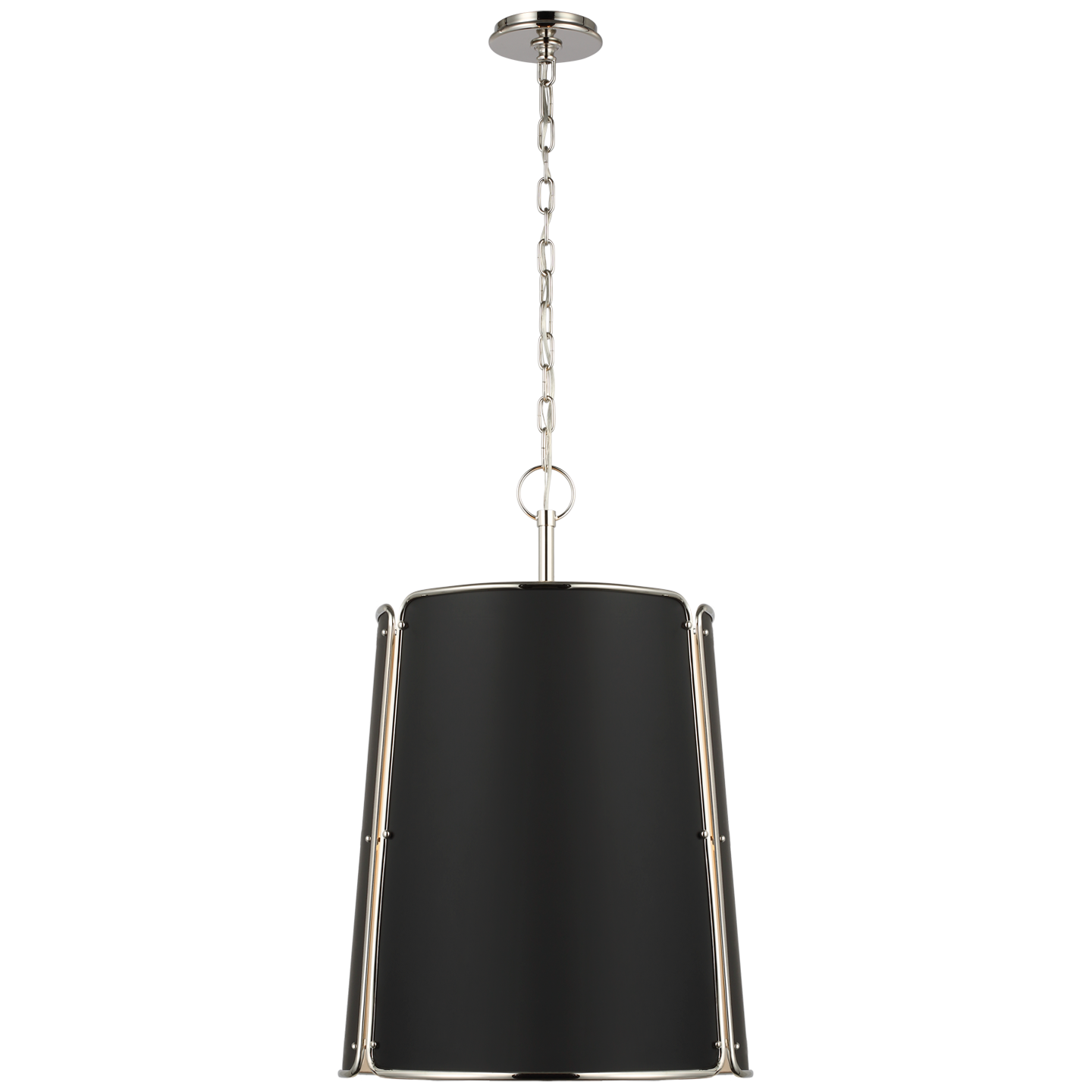 Hastings Large Pendant in Polished Nickel with Black Shade Open Box