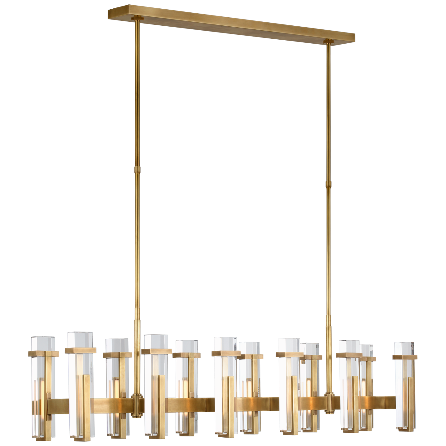 Malik Large Linear Chandelier in Hand-Rubbed Antique Brass with Crystal  Open Box