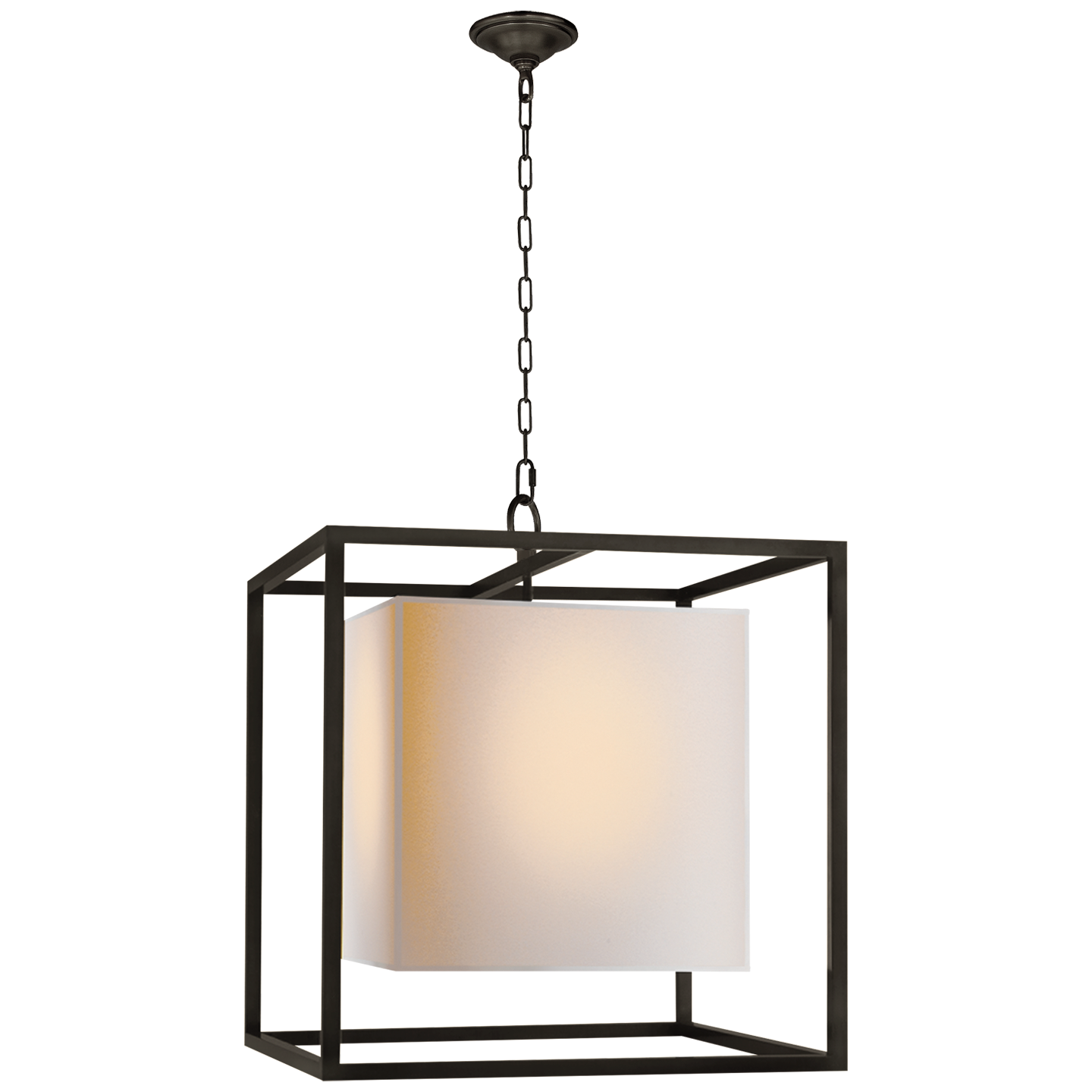 Caged Medium Lantern in Bronze with Natural Paper Shade